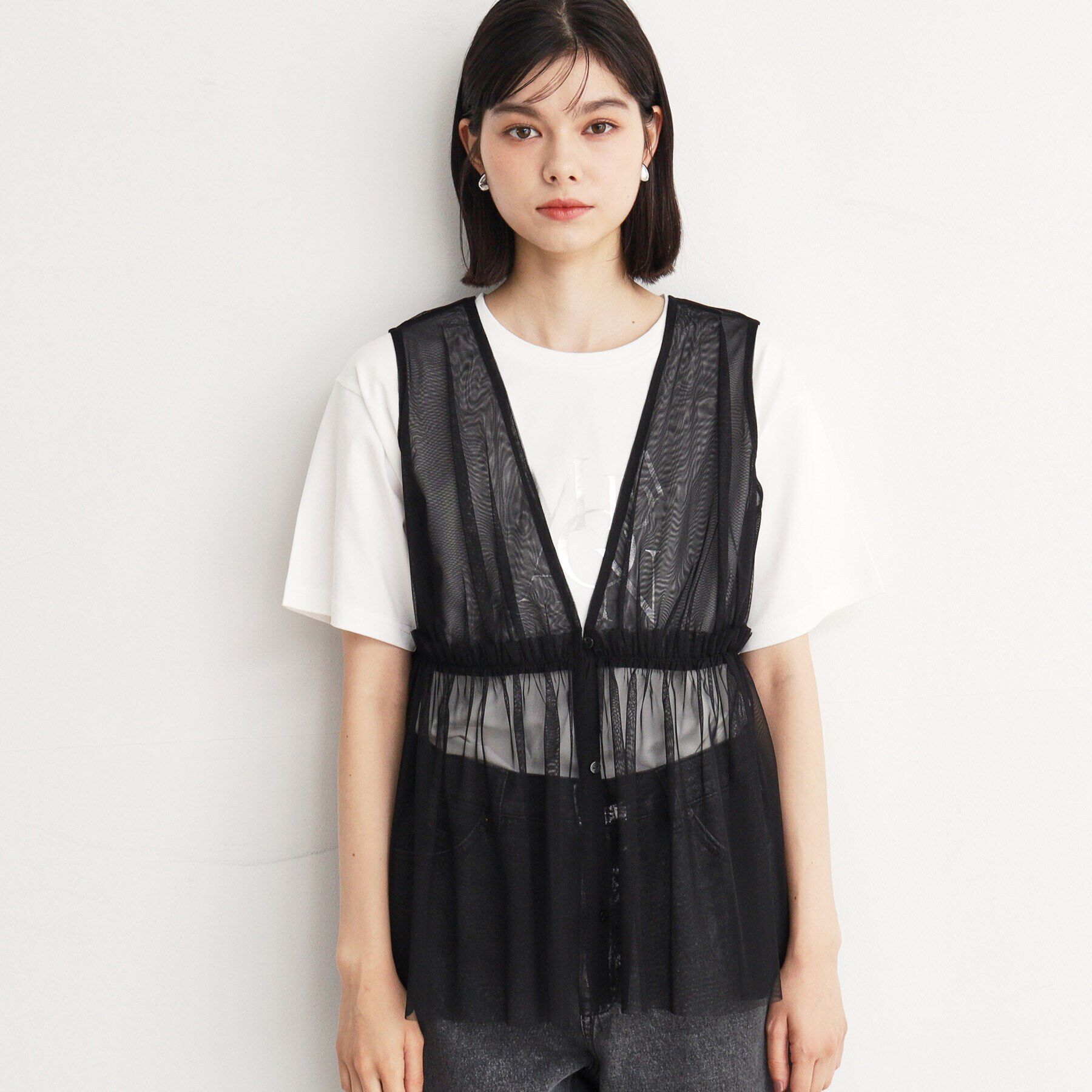THE SHOP TK「チュールギャザーベスト【洗える】」|ベスト・ジレ|