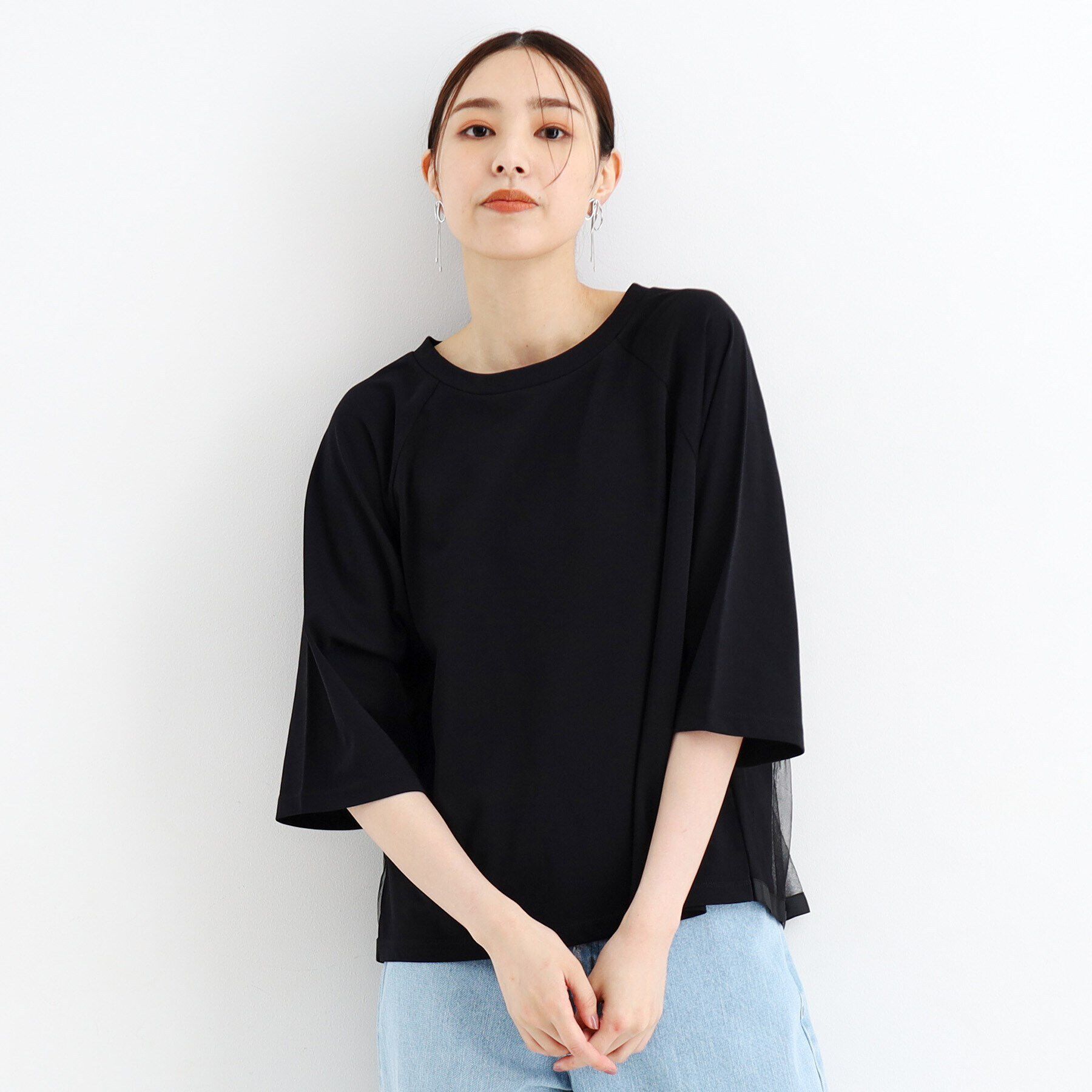THE SHOP TK「【接触冷感/UV/毛玉になりにくい/洗える】バックチュールTシャツ」|Tシャツ・カットソー|ﾌﾞﾗｯｸ(019)