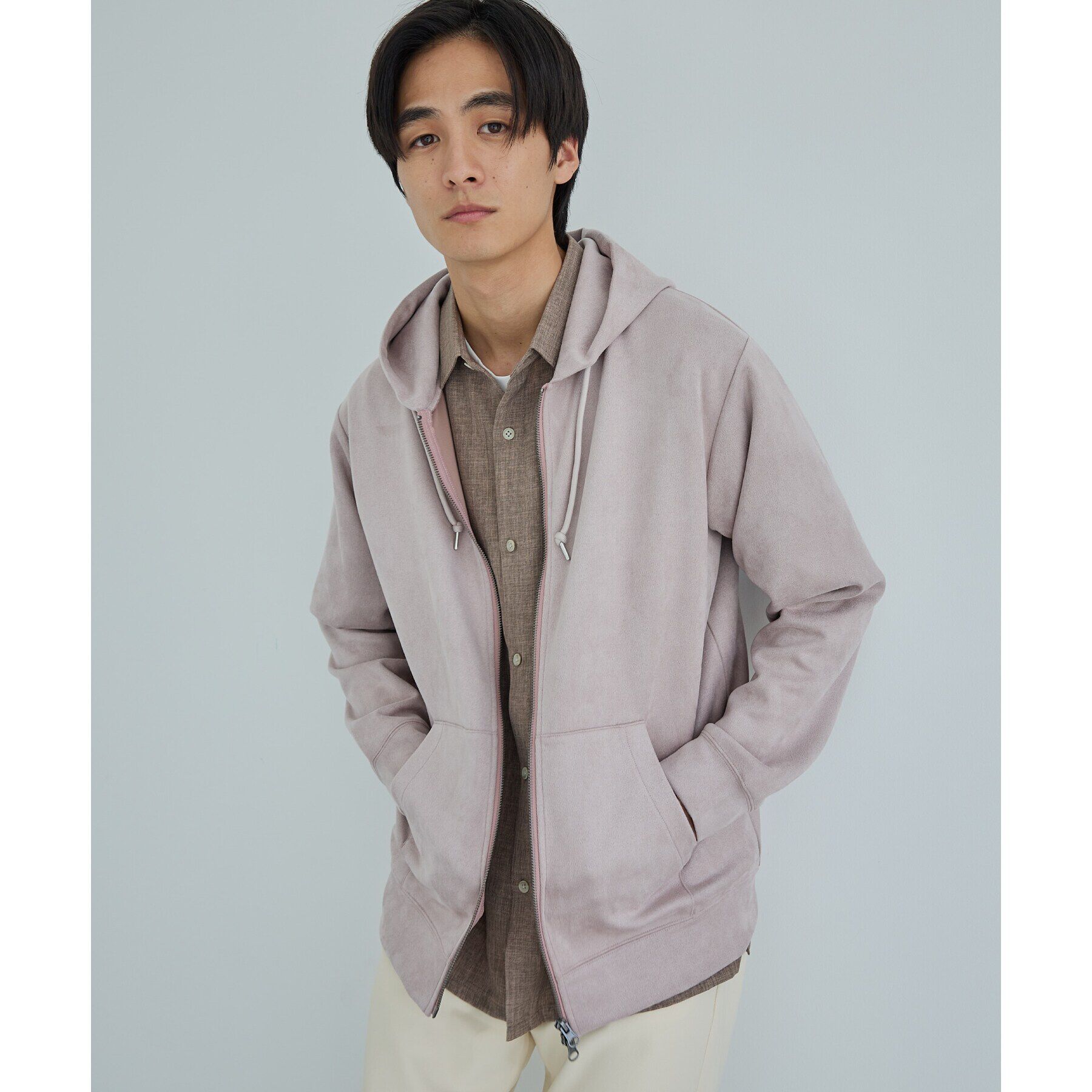 THE SHOP TK「スウェードタッチダンボールジップパーカ」|パーカー|ピンク(071)