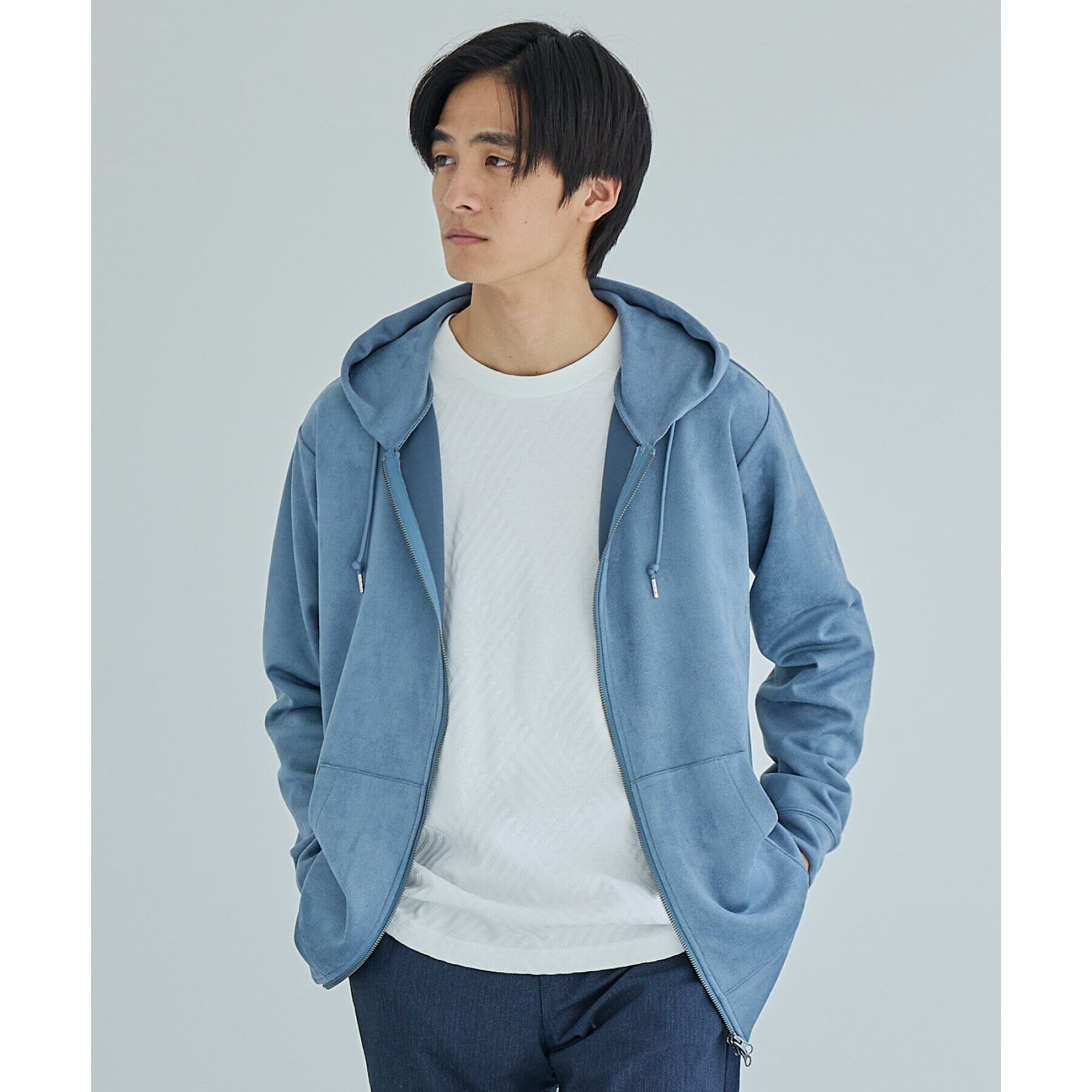 THE SHOP TK「スウェードタッチダンボールジップパーカ」|パーカー|ブルー(093)