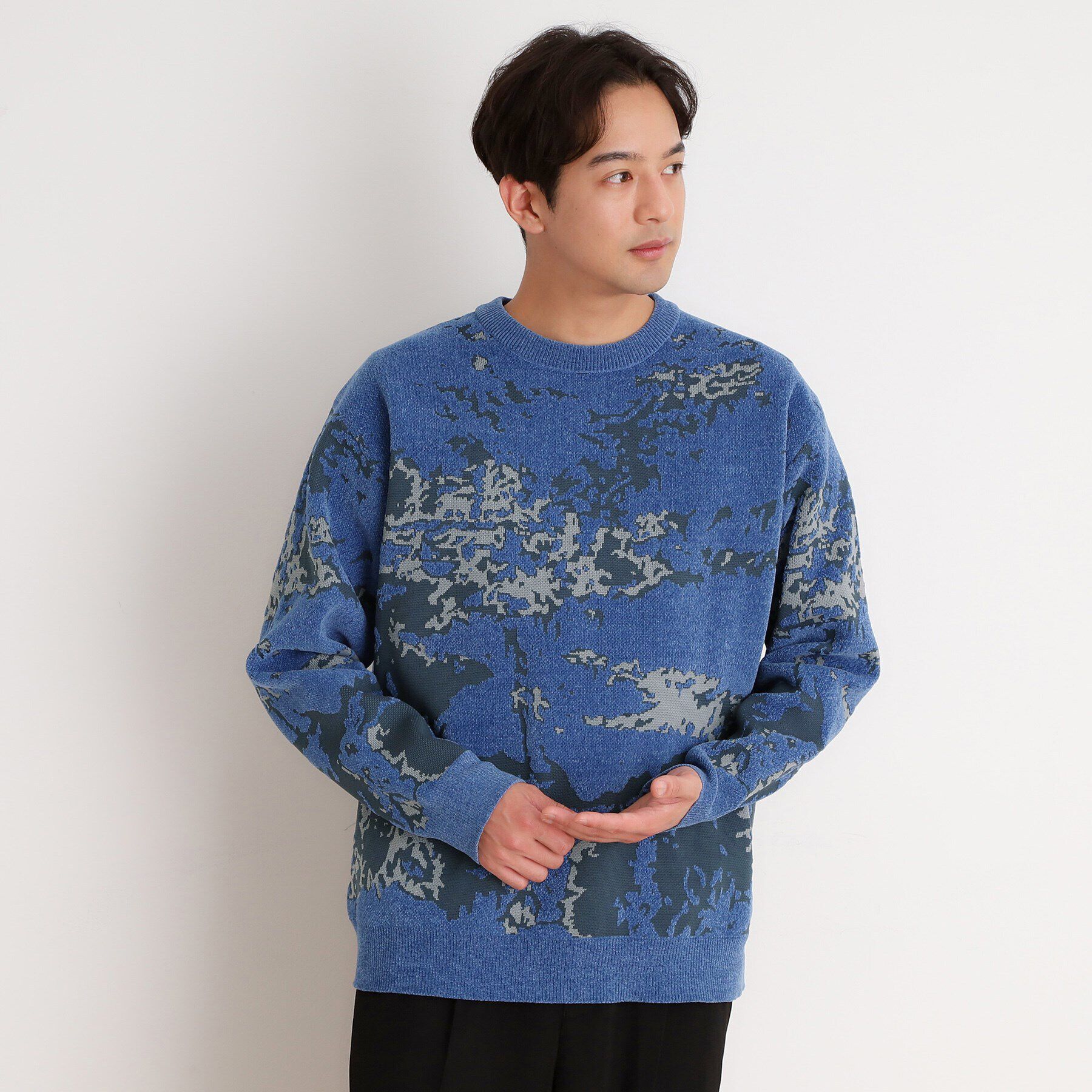 THE SHOP TK「モールジャカードプルオーバー」|ニット・セーター|ブルー(492)