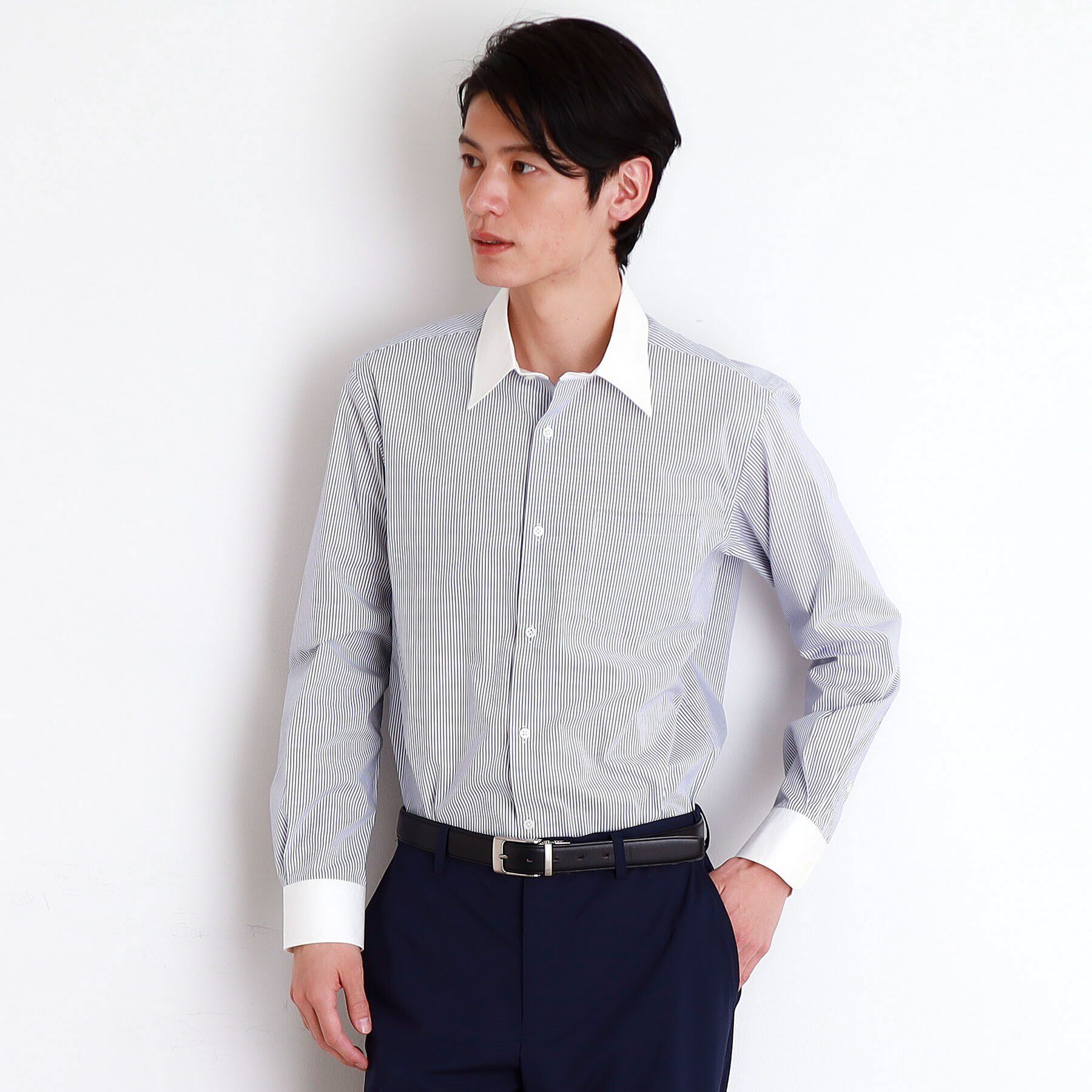 THE SHOP TK「ドレスストライプシャツ【洗濯機OK】」|シャツ・ブラウス|ブルー(393)