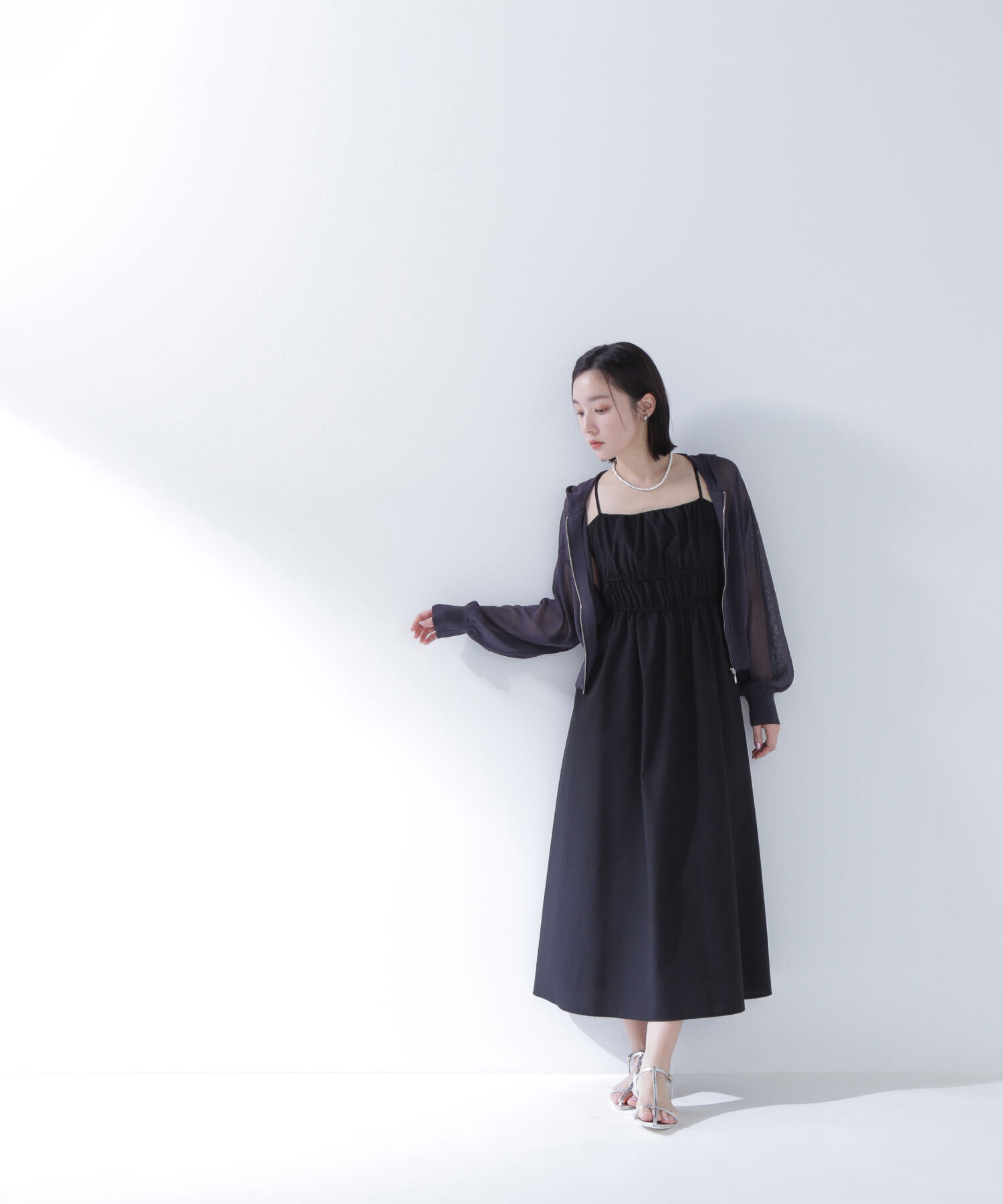  「ギャザーデザインキャミワンピース」|ワンピース|