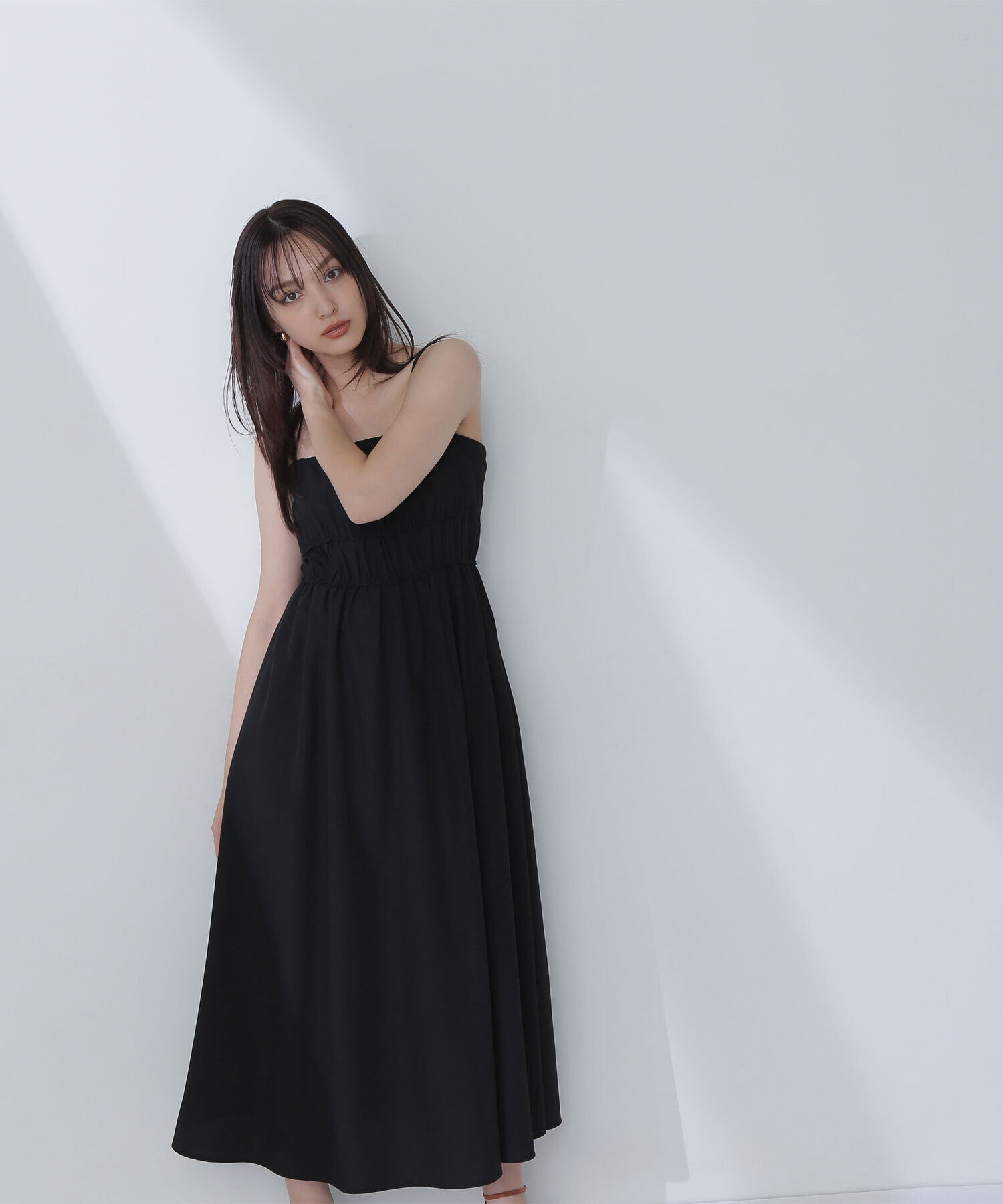  「ギャザーデザインキャミワンピース」|ワンピース|