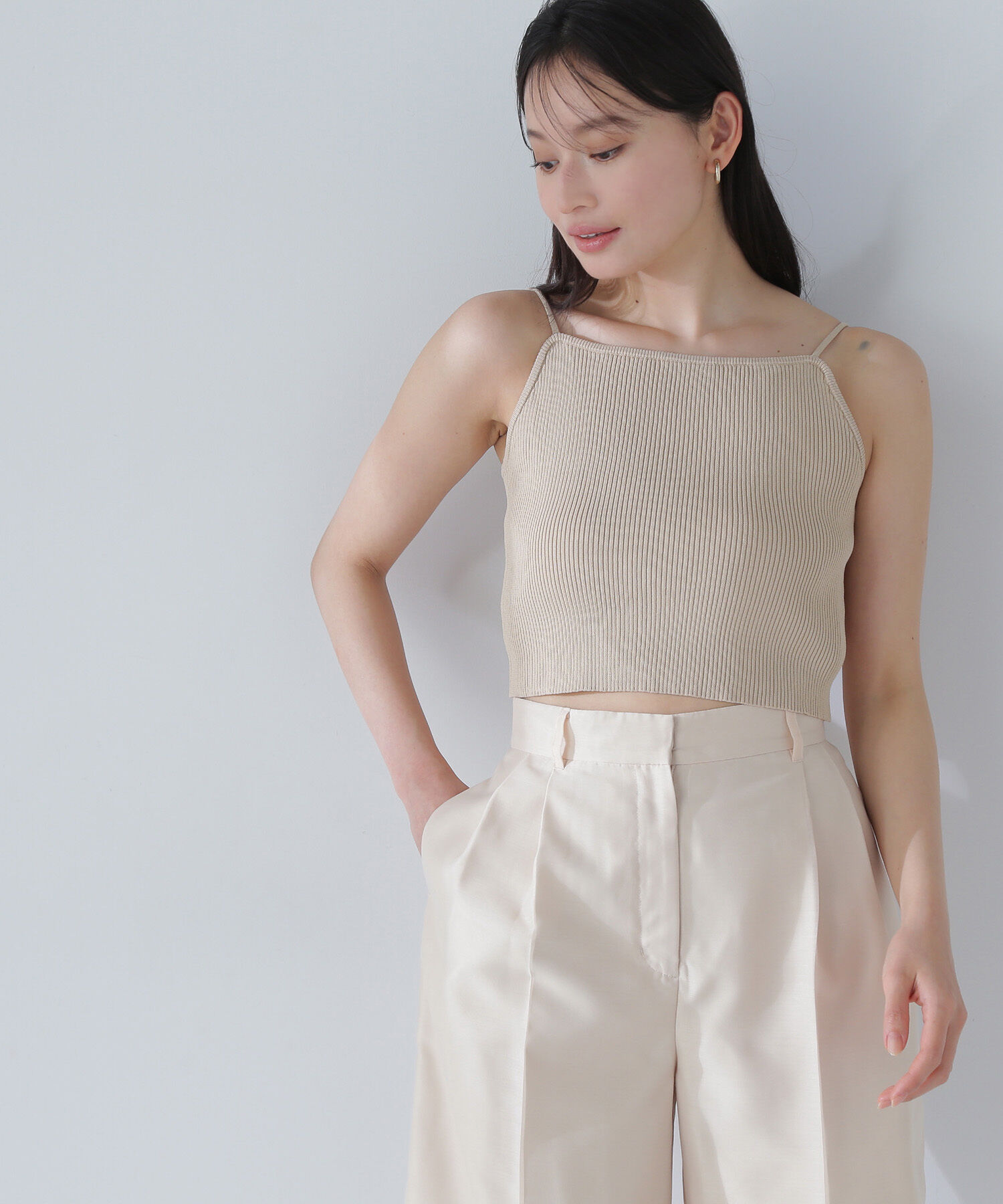  「クロップドニットキャミビスチェ」|ニット・セーター|ベージュ