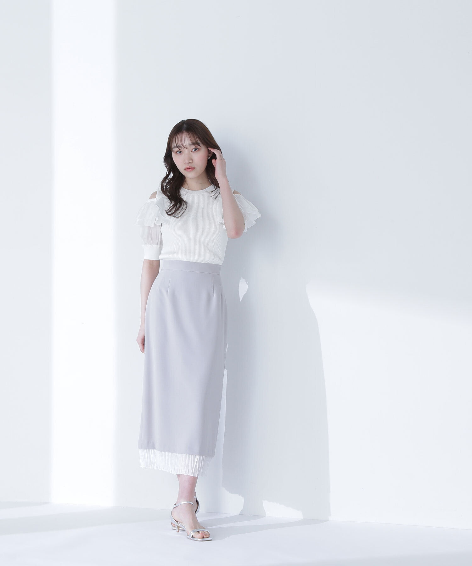  「ラッフルスリーブドッキングニット」|ニット・セーター|