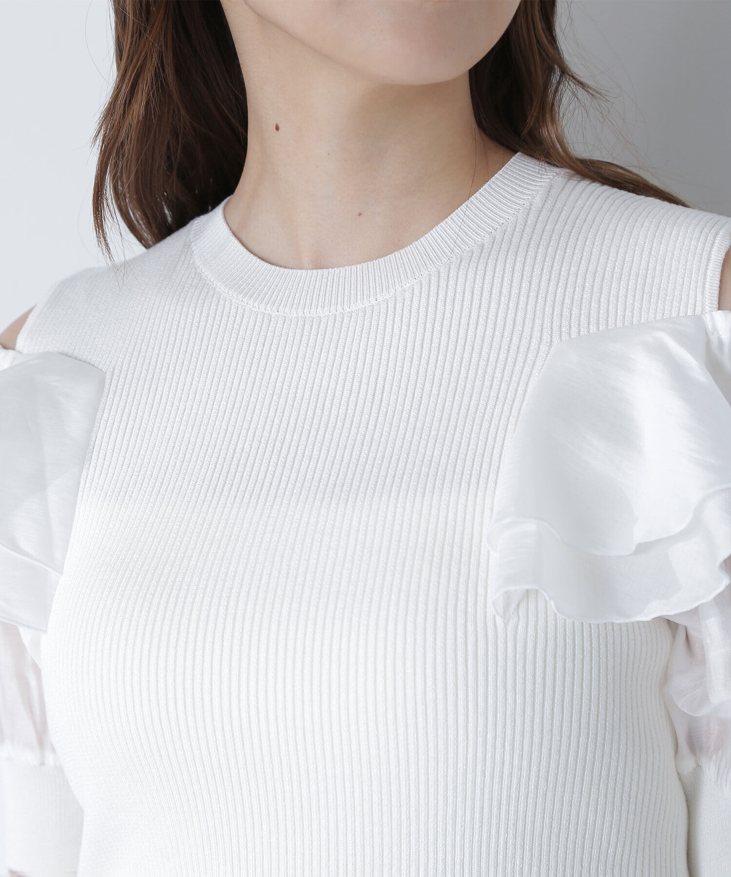  「ラッフルスリーブドッキングニット」|ニット・セーター|