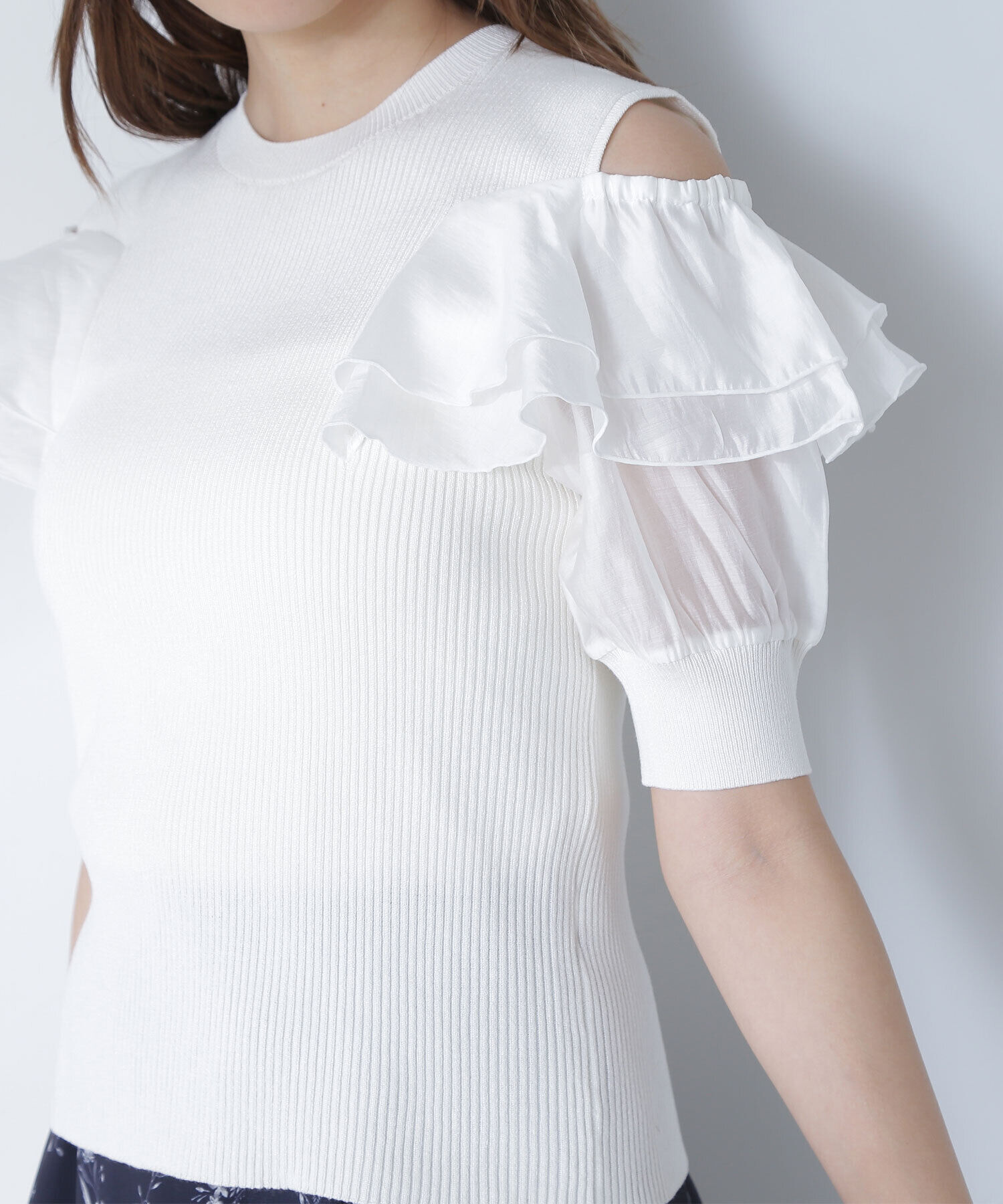  「ラッフルスリーブドッキングニット」|ニット・セーター|