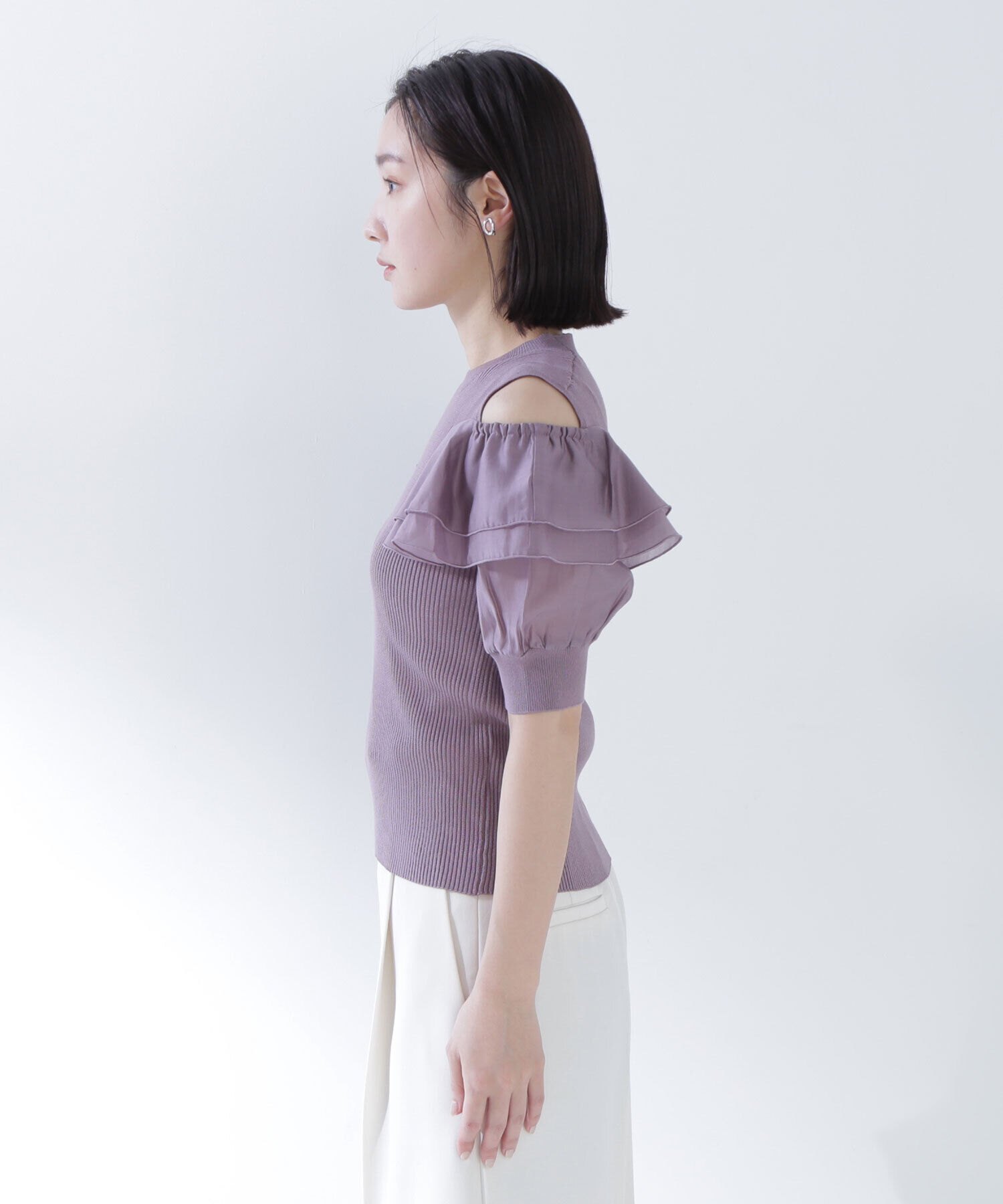  「ラッフルスリーブドッキングニット」|ニット・セーター|