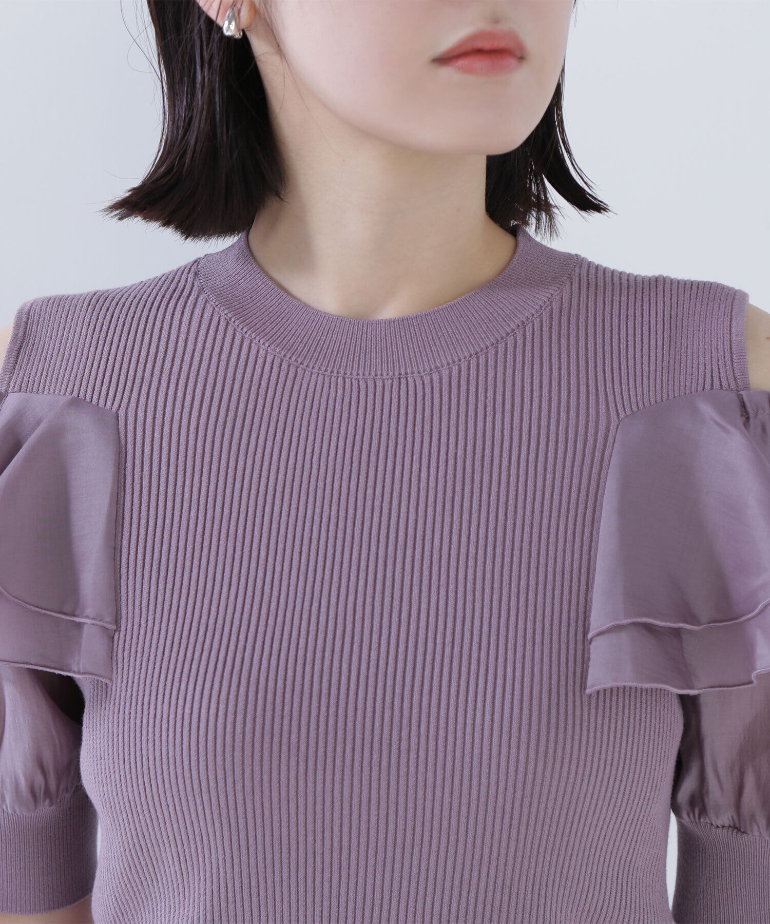  「ラッフルスリーブドッキングニット」|ニット・セーター|