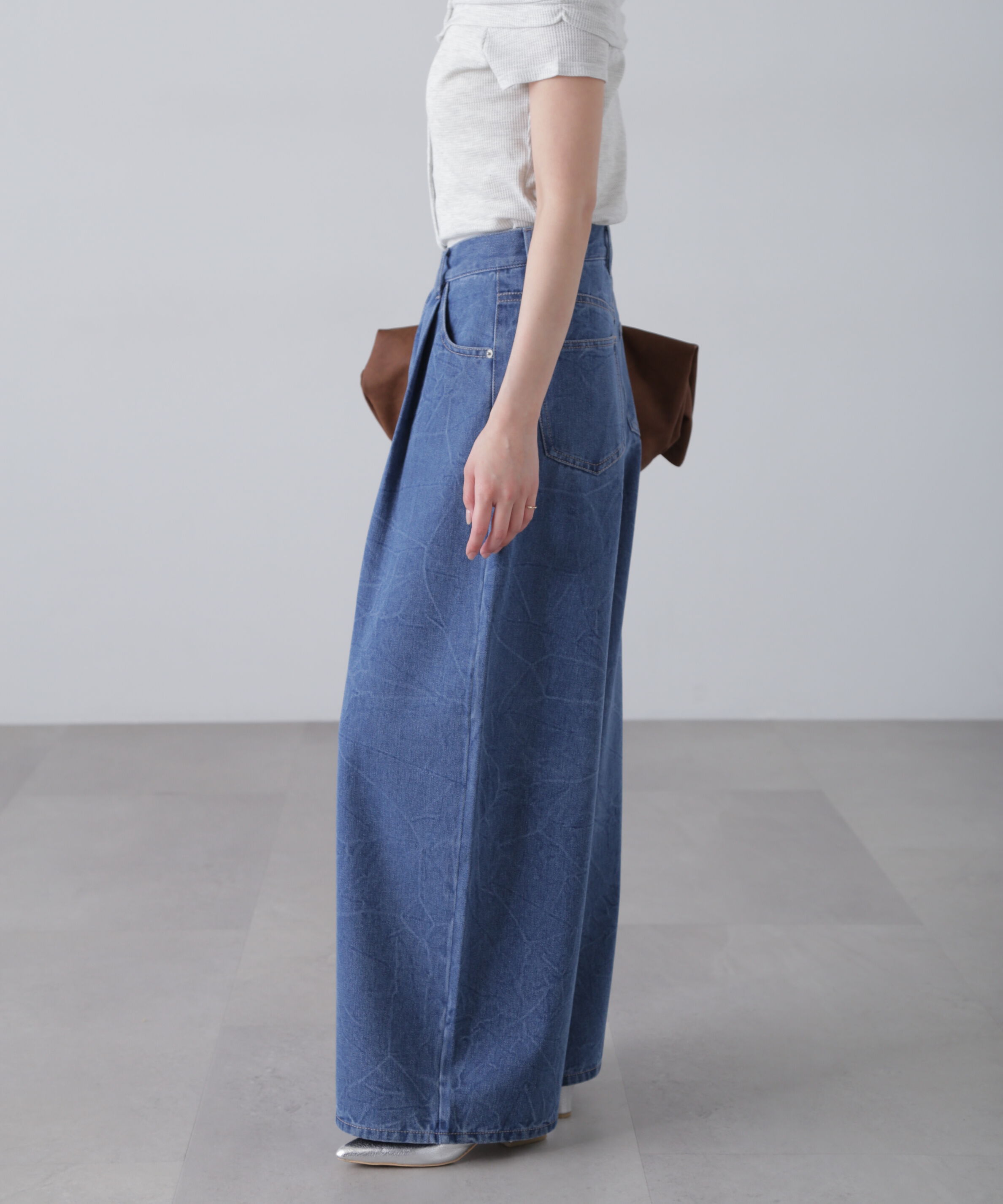  「クリンクル加工タックワイドデニムパンツ」|その他|