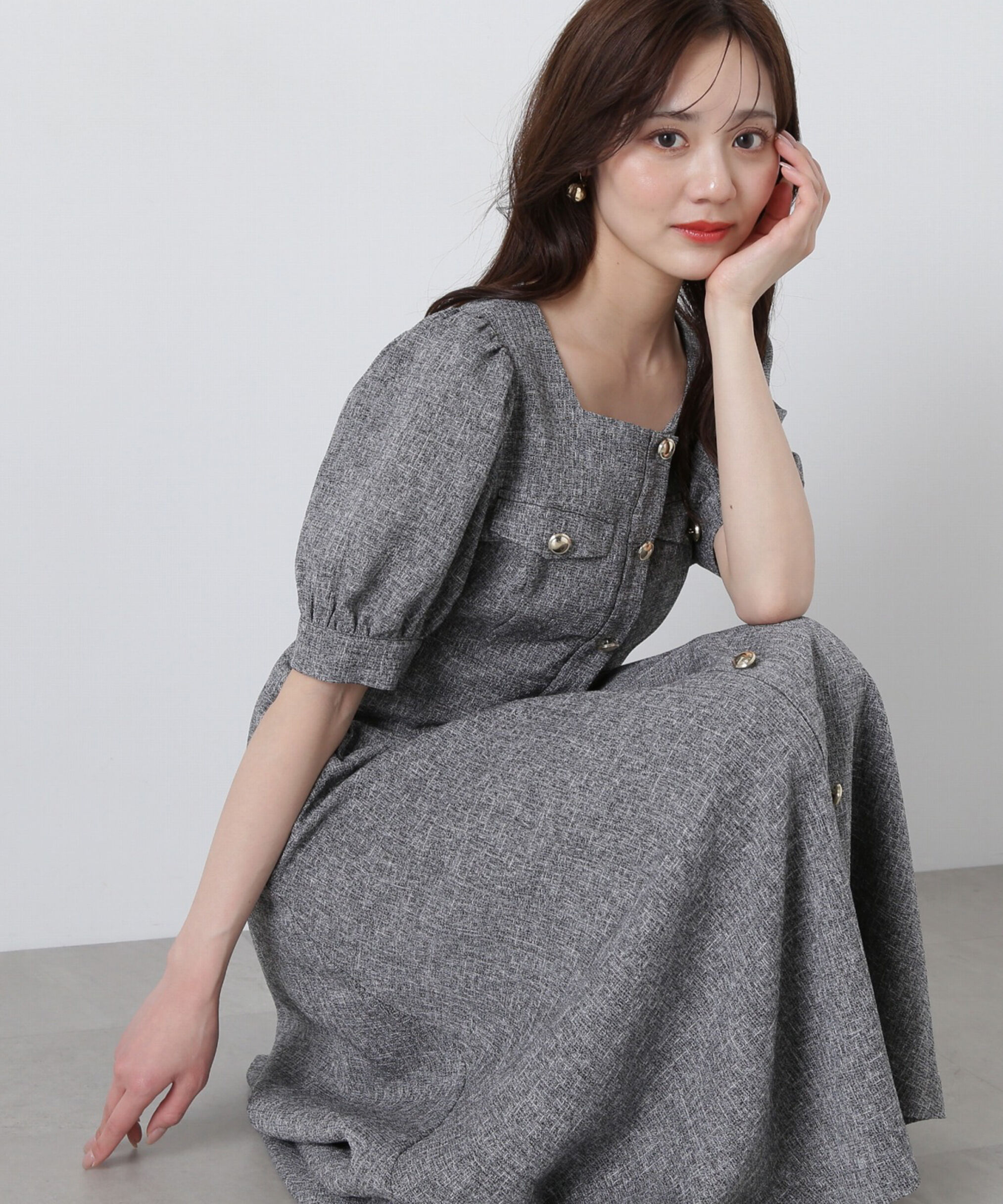 PROPORTION BODY DRESSING「フロント釦スクエアネックワンピース」|ワンピース|ブラックミッ