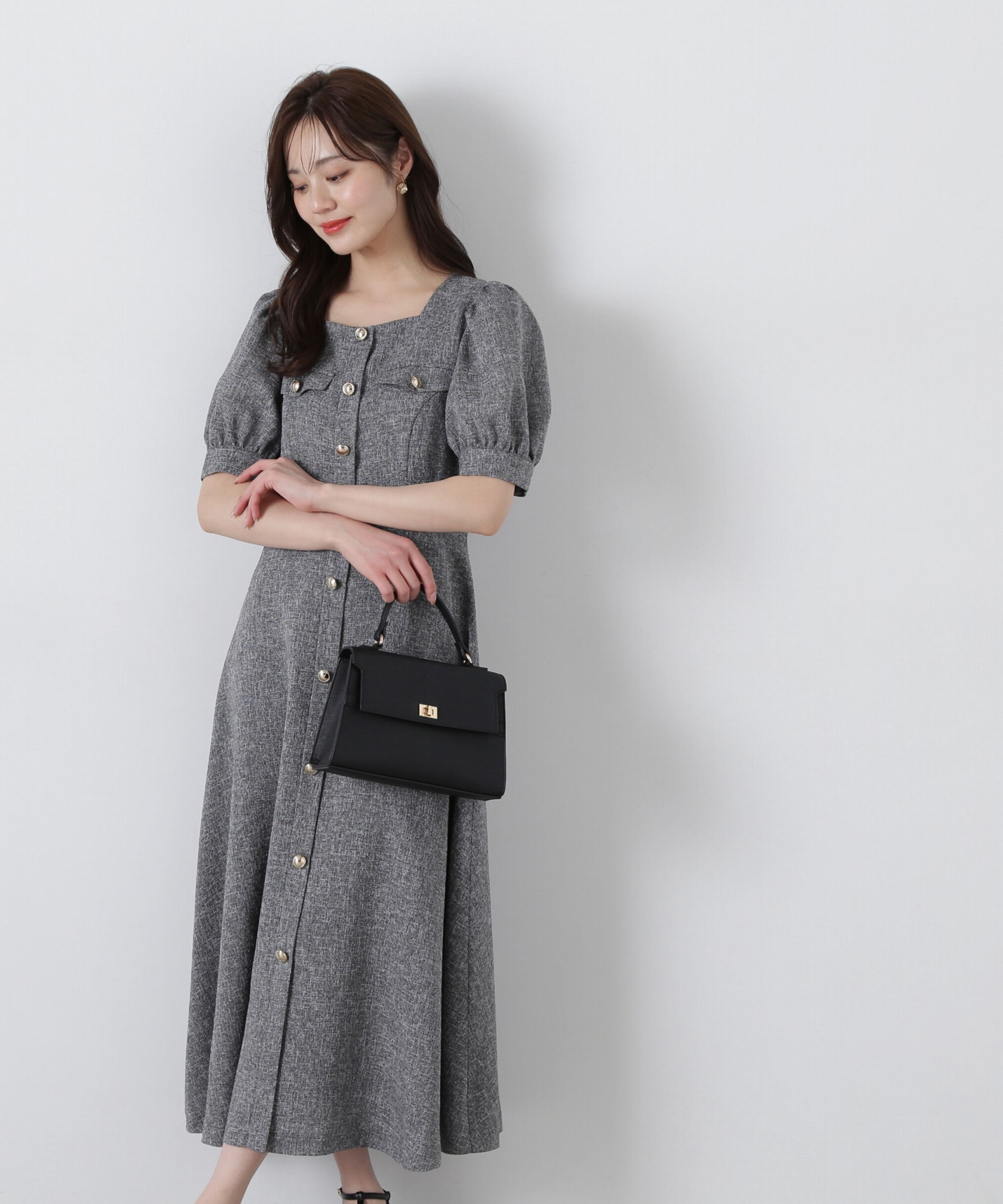 PROPORTION BODY DRESSING「フロント釦スクエアネックワンピース」|ワンピース|