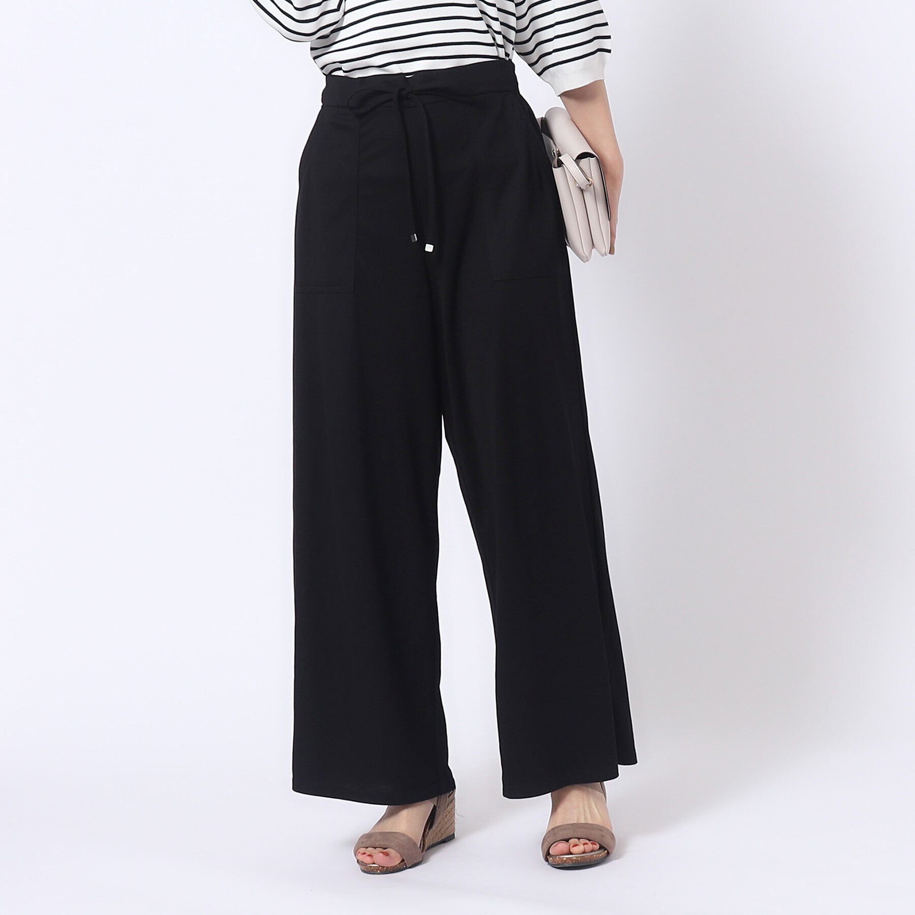 SHOO･LA･RUE「【M-LL/選べる着丈】イージーベイカー ワイドパンツ」|その他|ブラック(019)