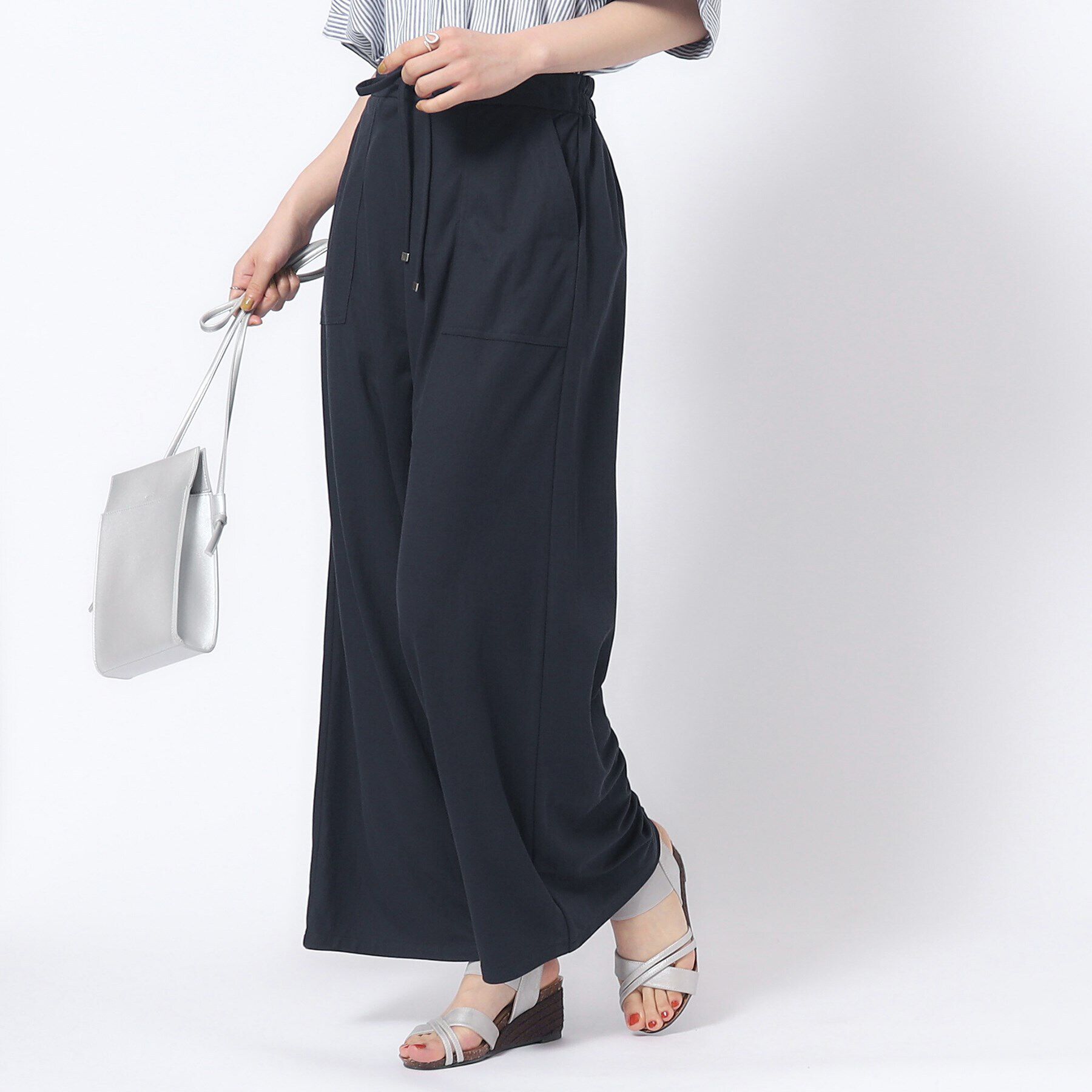 SHOO･LA･RUE「【M-LL/選べる着丈】イージーベイカー ワイドパンツ」|その他|ネイビー(094)