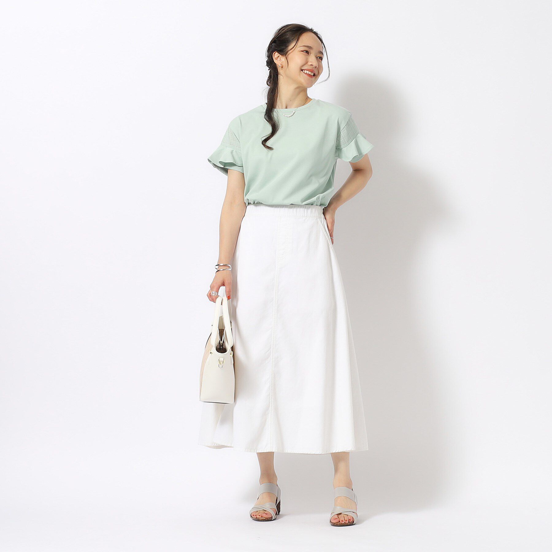 SHOO･LA･RUE「ほんのり甘い シアーチェック お袖フリルトップス」|Tシャツ・カットソー|