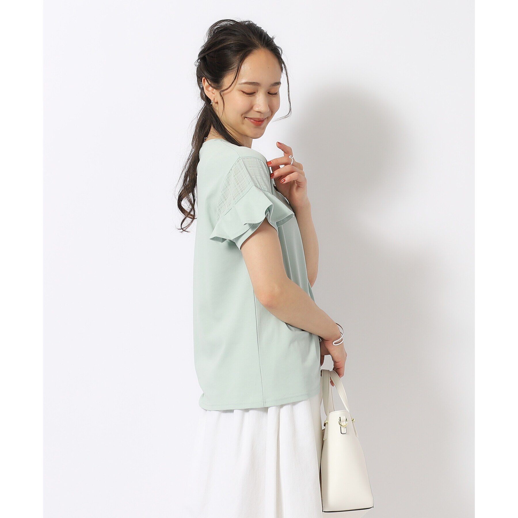 SHOO･LA･RUE「ほんのり甘い シアーチェック お袖フリルトップス」|Tシャツ・カットソー|