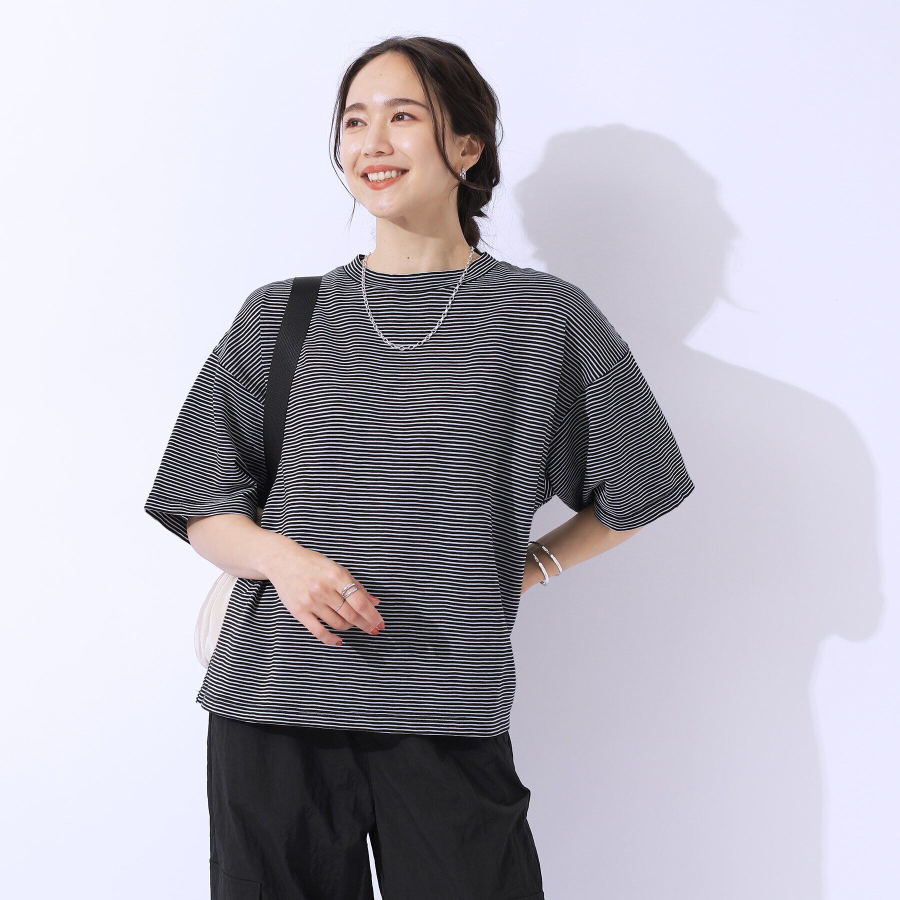 SHOO･LA･RUE「【洗える】腕を出さずにこなれ見え スラブボーダーTシャツ」|Tシャツ・カットソー|