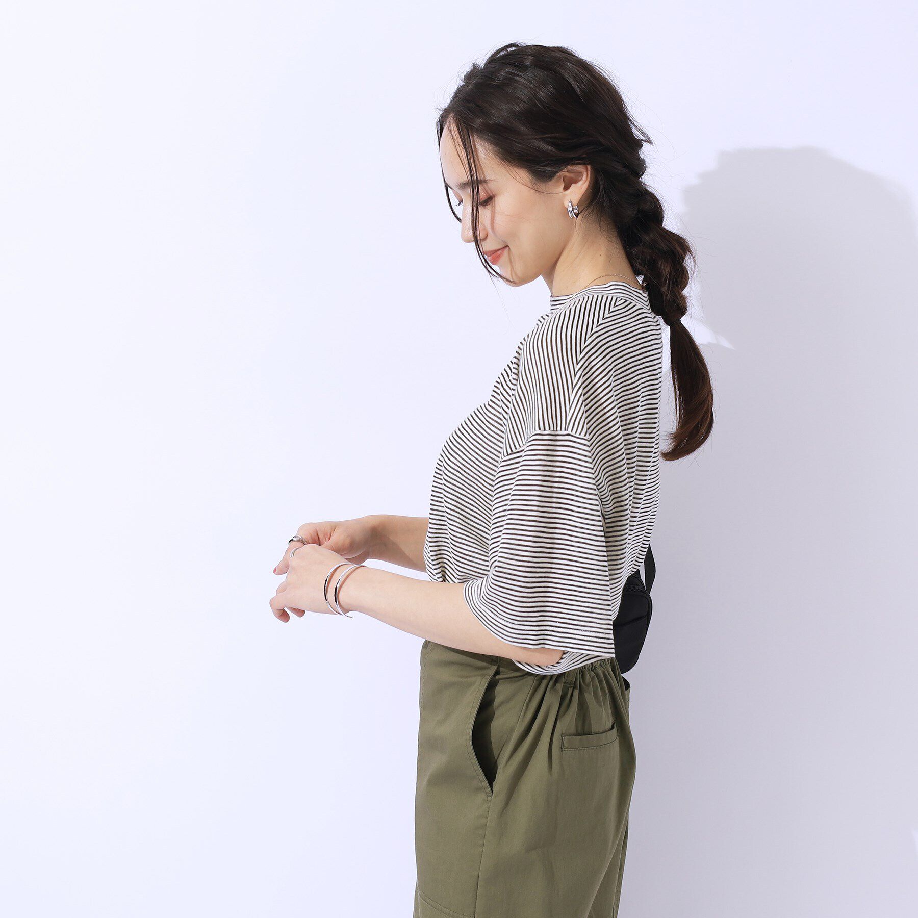 SHOO･LA･RUE「【洗える】腕を出さずにこなれ見え スラブボーダーTシャツ」|Tシャツ・カットソー|