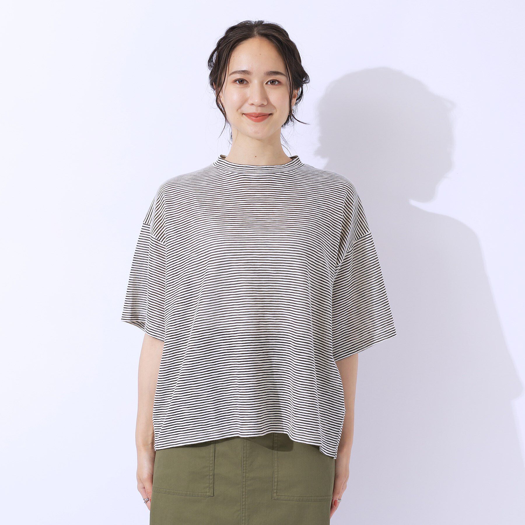 SHOO･LA･RUE「【洗える】腕を出さずにこなれ見え スラブボーダーTシャツ」|Tシャツ・カットソー|