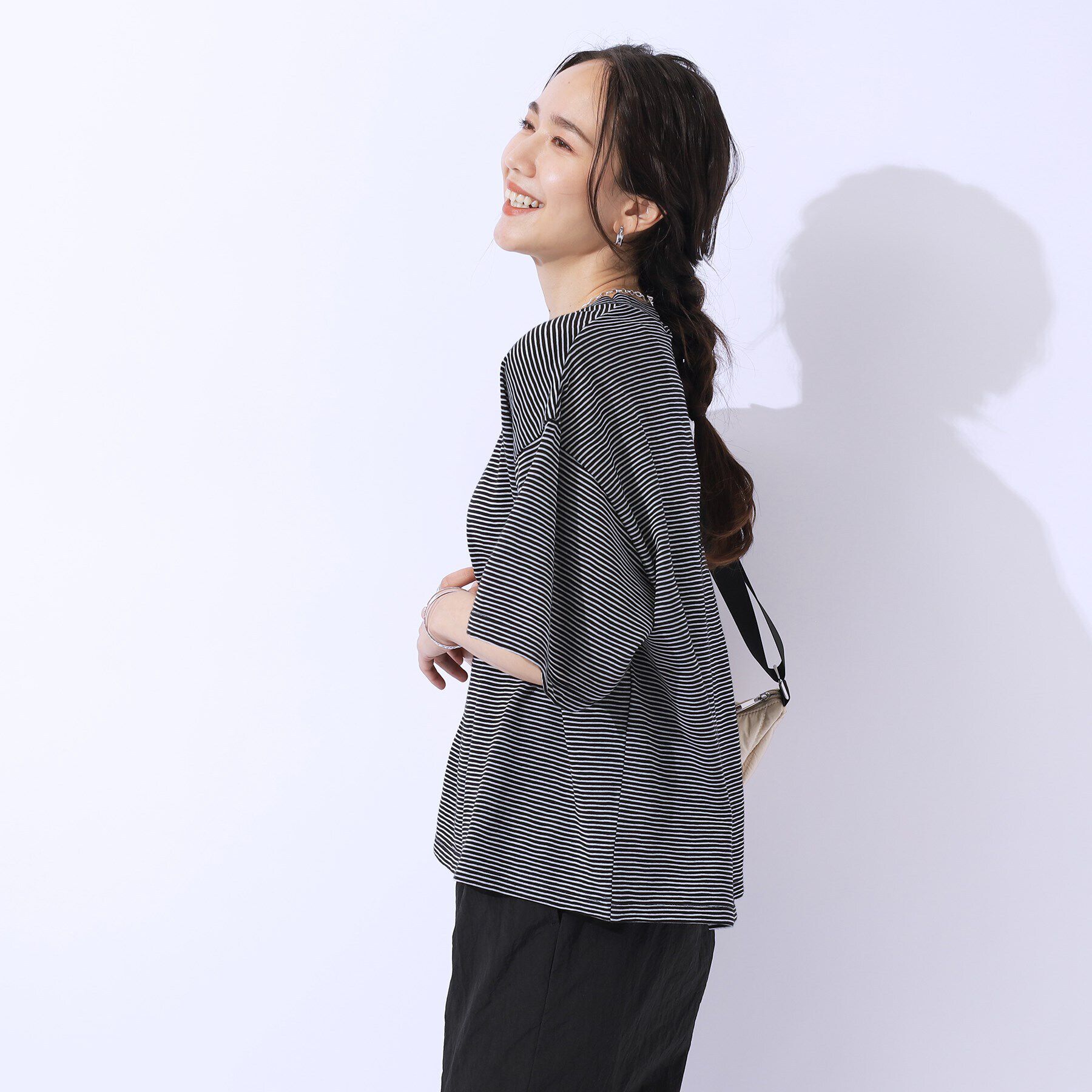 SHOO･LA･RUE「【洗える】腕を出さずにこなれ見え スラブボーダーTシャツ」|Tシャツ・カットソー|