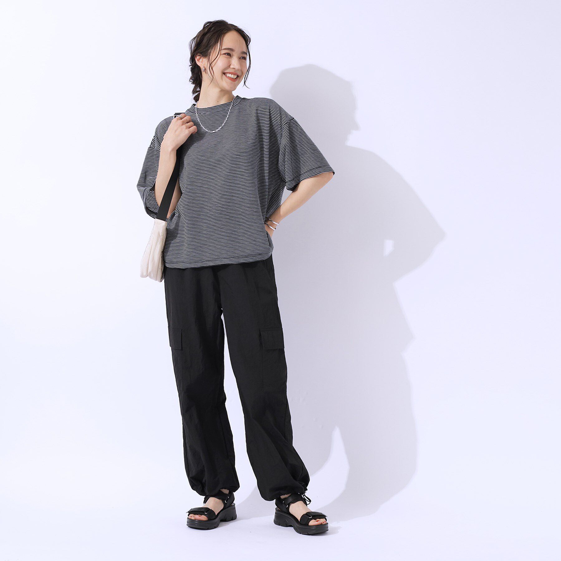 SHOO･LA･RUE「【洗える】腕を出さずにこなれ見え スラブボーダーTシャツ」|Tシャツ・カットソー|