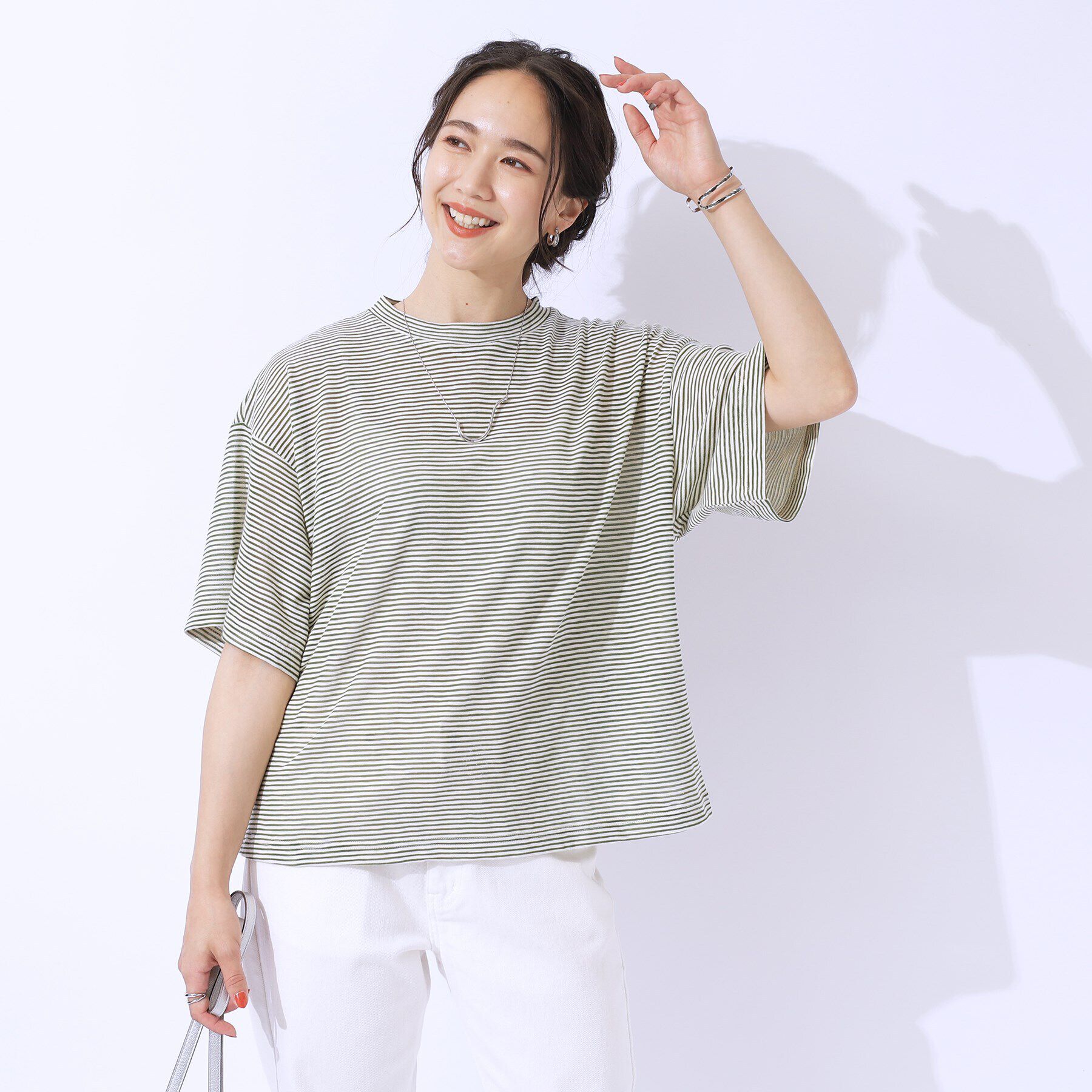 SHOO･LA･RUE「【洗える】腕を出さずにこなれ見え スラブボーダーTシャツ」|Tシャツ・カットソー|