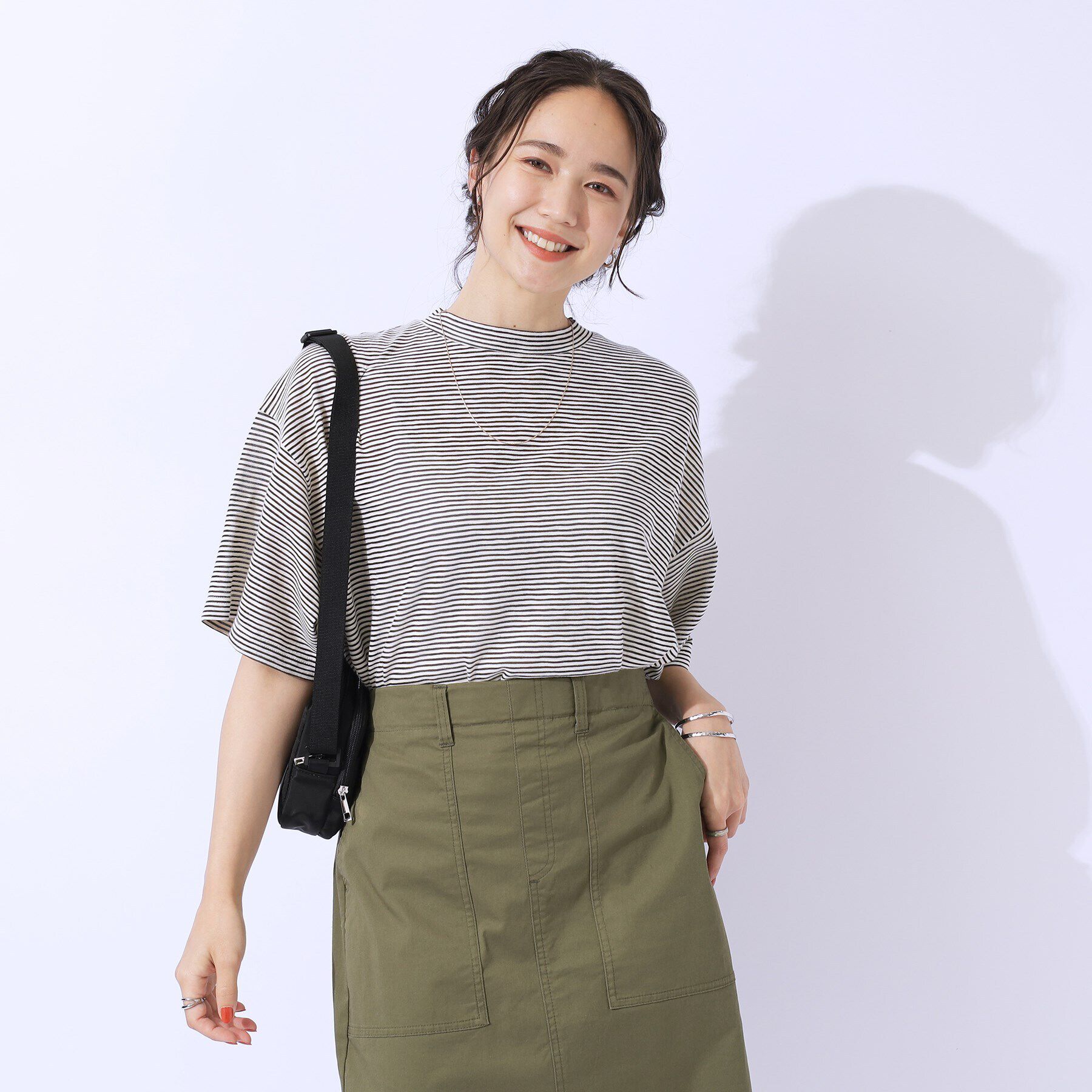 SHOO･LA･RUE「【洗える】腕を出さずにこなれ見え スラブボーダーTシャツ」|Tシャツ・カットソー|