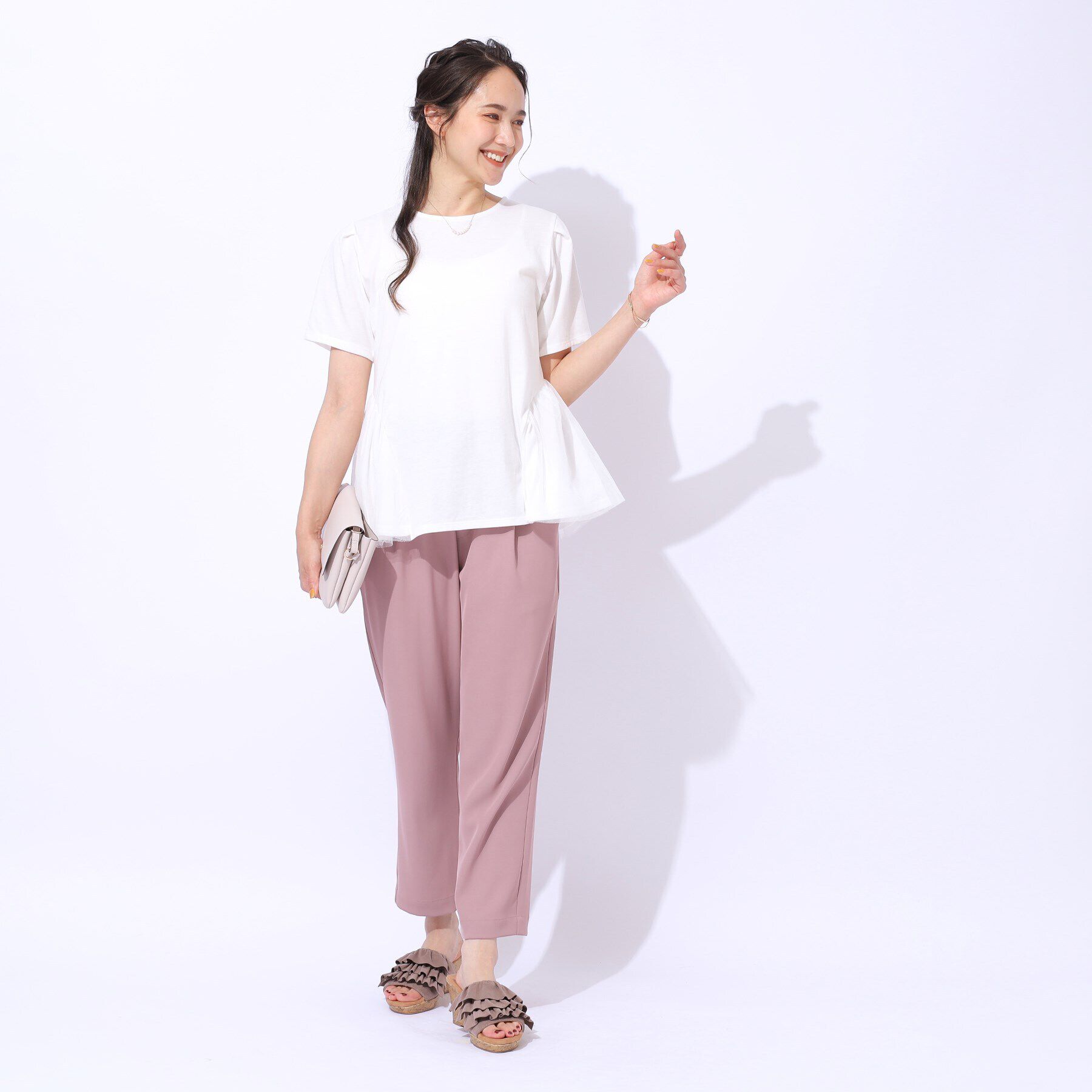 SHOO･LA･RUE「【自然にウエストカバー】インせず決まる サイドチュール切替Tシャツ」|Tシャツ・カットソー|