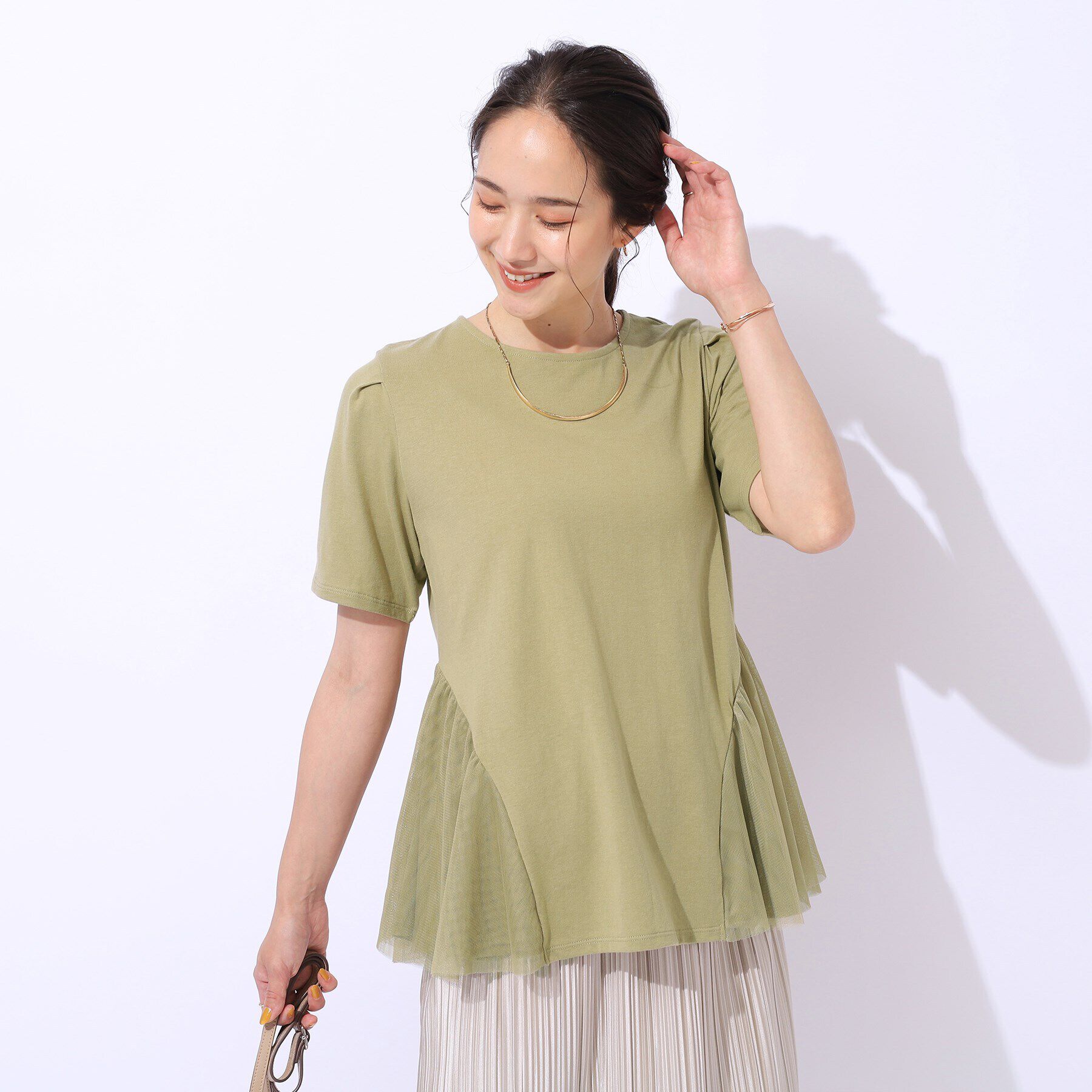 SHOO･LA･RUE「【自然にウエストカバー】インせず決まる サイドチュール切替Tシャツ」|Tシャツ・カットソー|