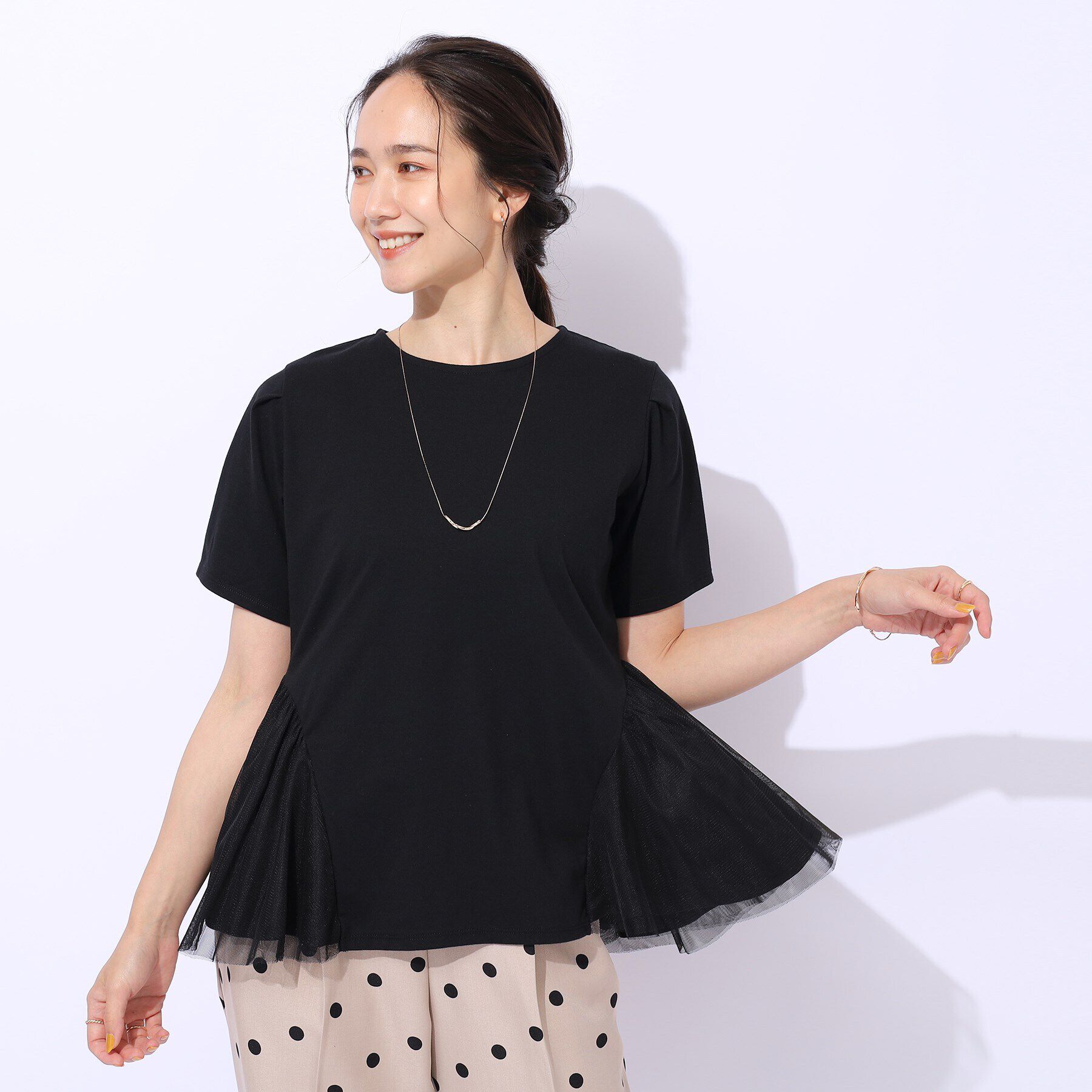 SHOO･LA･RUE「【自然にウエストカバー】インせず決まる サイドチュール切替Tシャツ」|Tシャツ・カットソー|