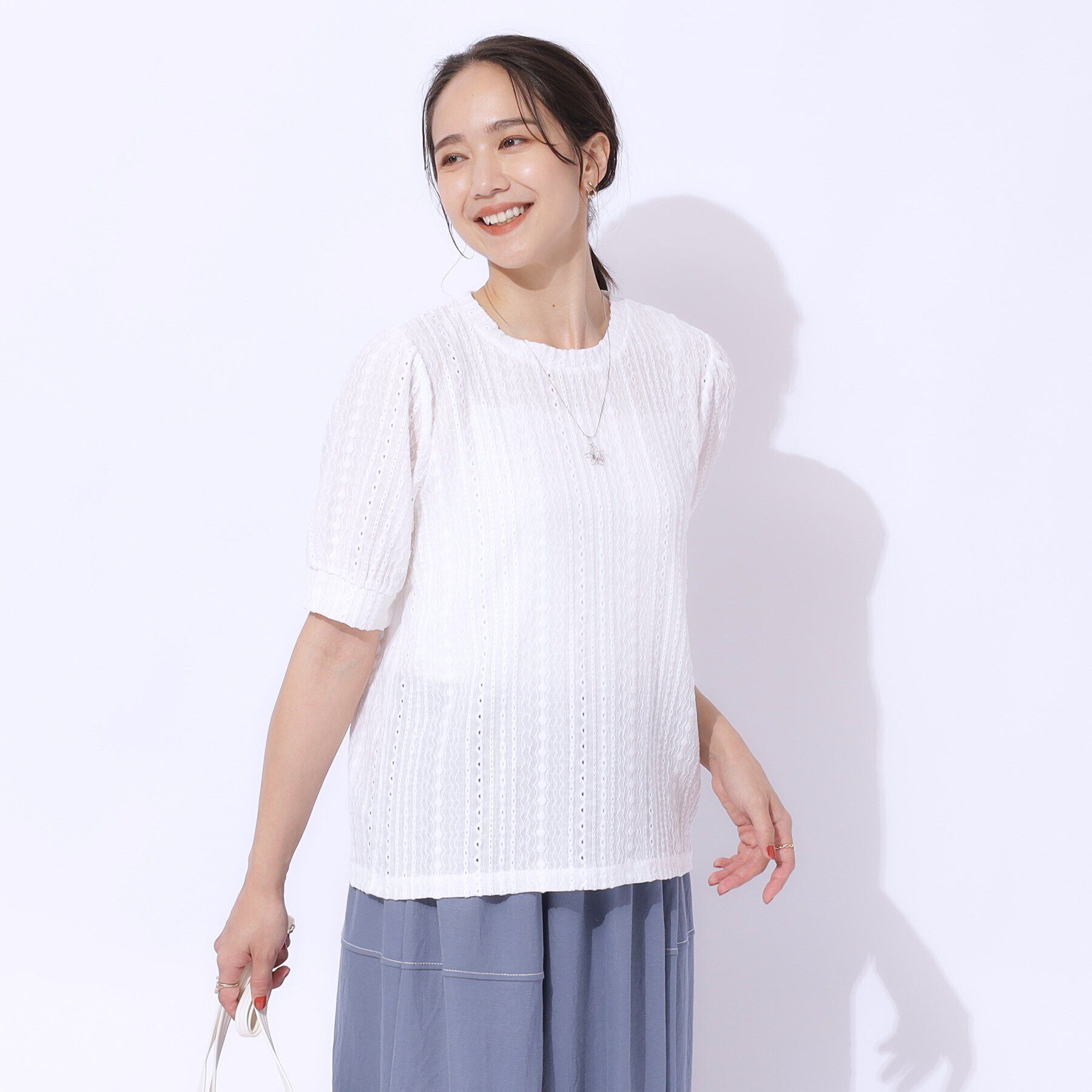 SHOO･LA･RUE「【高レビュー】大人フェミニンな雰囲気漂う　ジャカードレーストップス」|Tシャツ・カットソー|