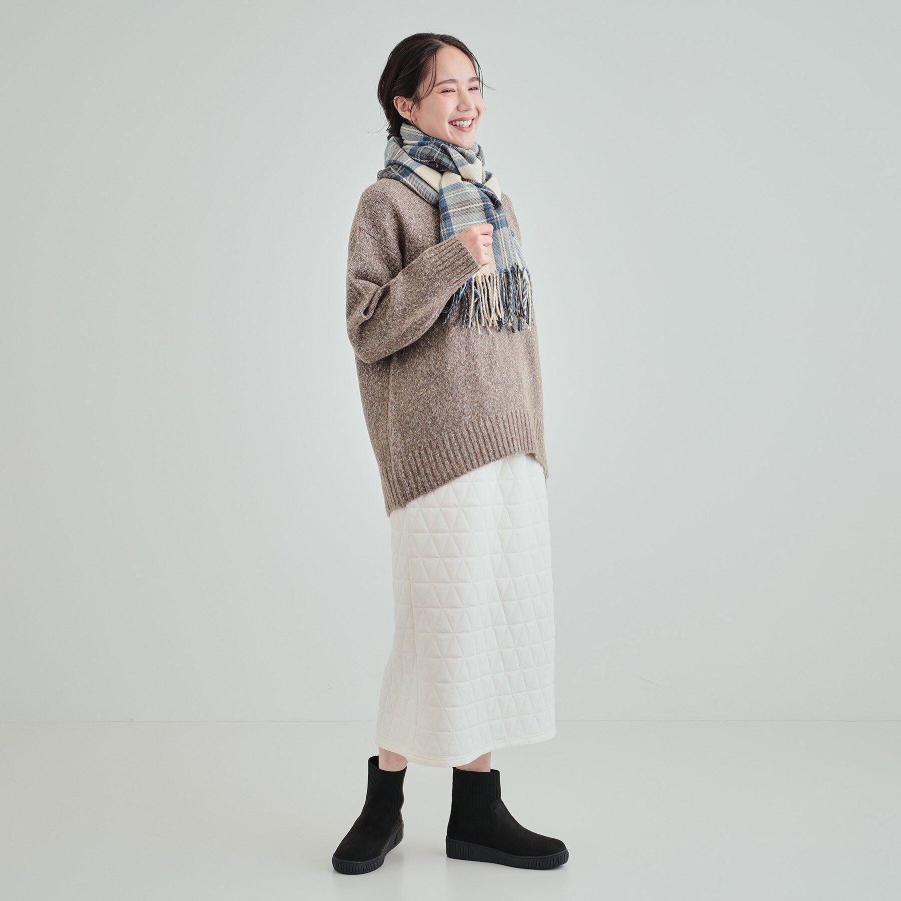 SHOO･LA･RUE「【高レビュー/撥水】すっぽりラクラク はきぐちニットブーツ」|ショートブーツ|