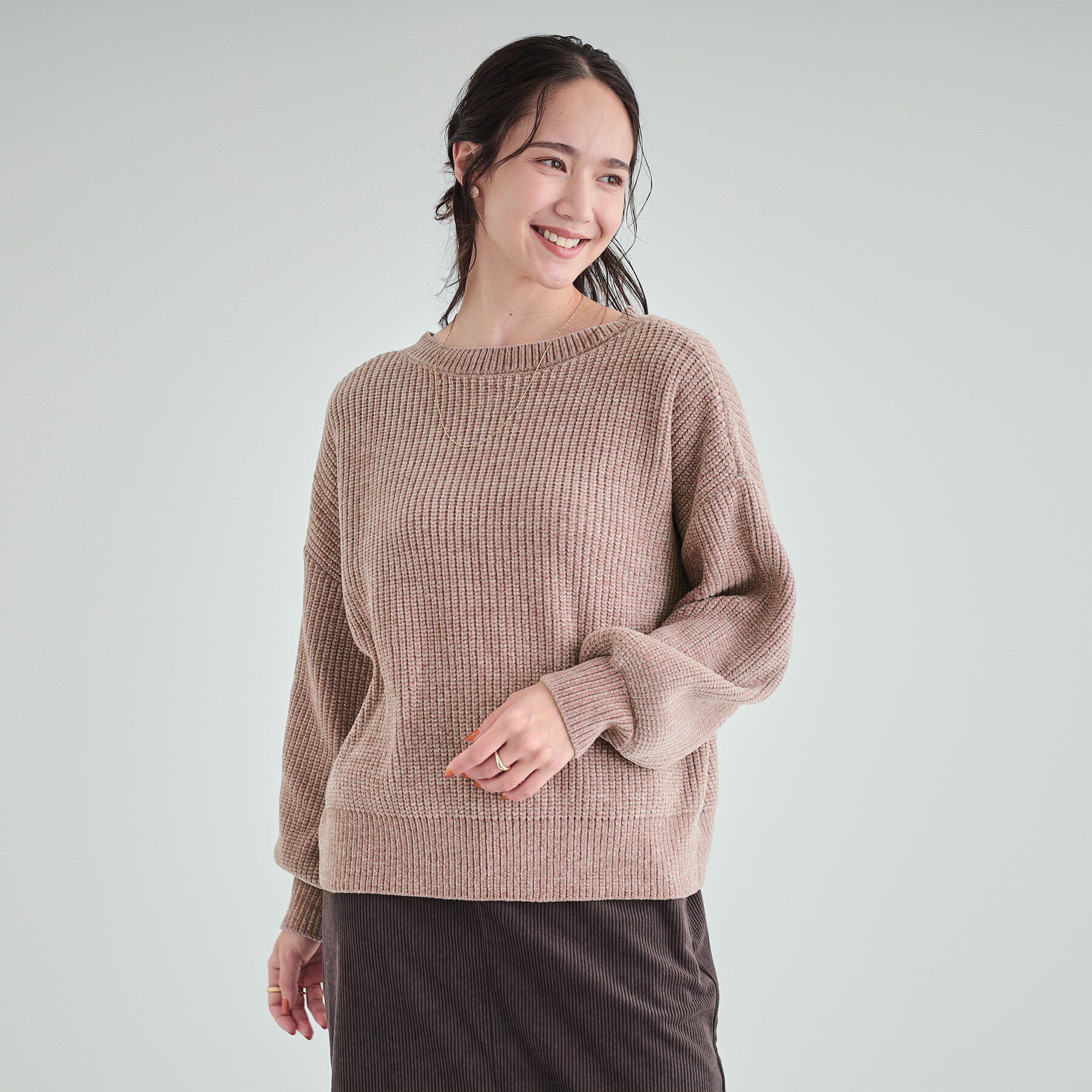 SHOO･LA･RUE「【S-LL/前後2WAY】大人のゆるさが魅力 ベロア風ラメモールニット」|ニット・セーター|