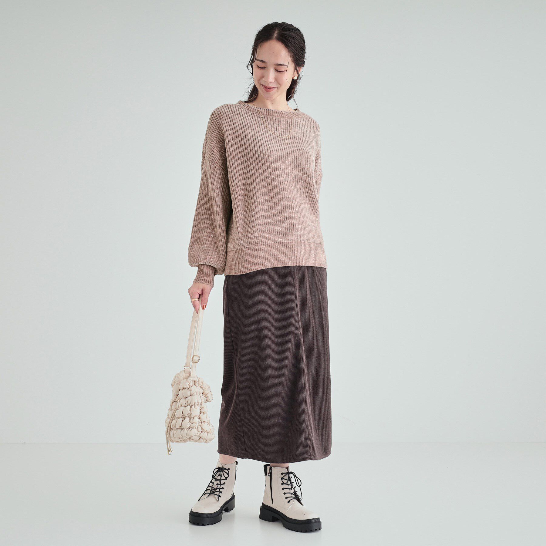 SHOO･LA･RUE「【S-LL/前後2WAY】大人のゆるさが魅力 ベロア風ラメモールニット」|ニット・セーター|