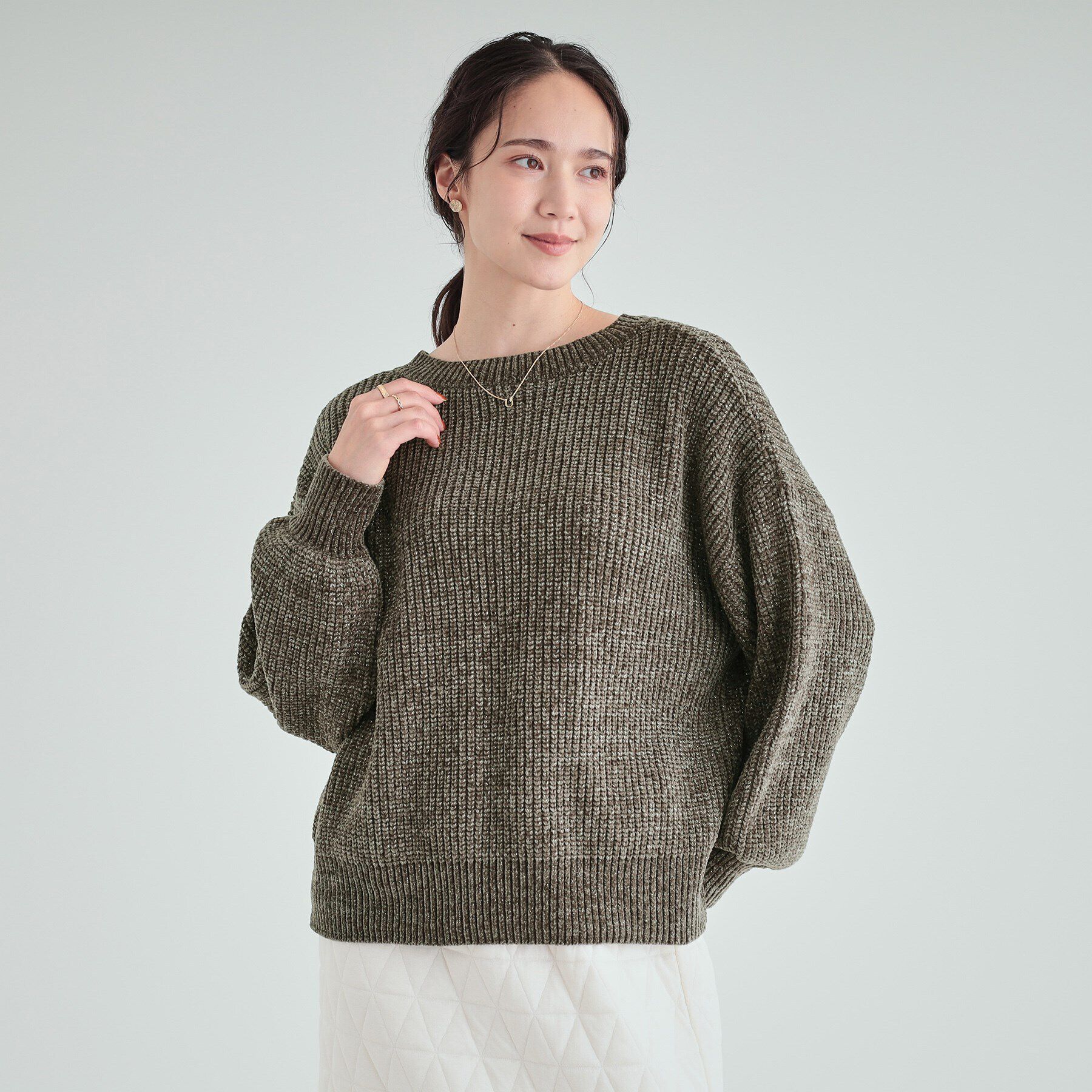 SHOO･LA･RUE「【S-LL/前後2WAY】大人のゆるさが魅力 ベロア風ラメモールニット」|ニット・セーター|