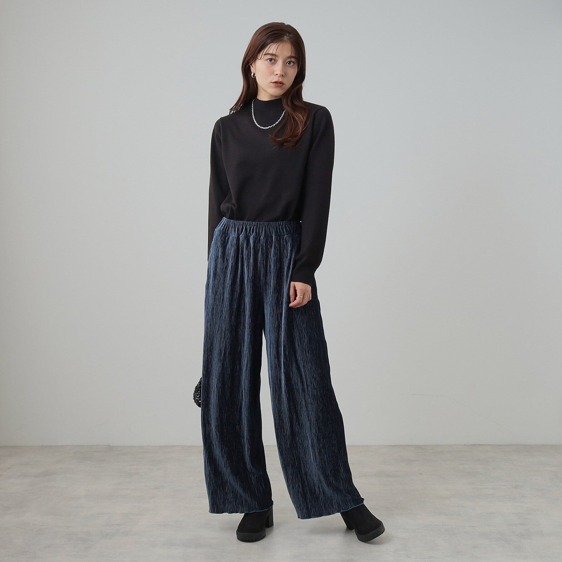 SHOO･LA･RUE「【S-LL】クラッシュベロア調 ランダムプリーツ イージーパンツ」|その他|