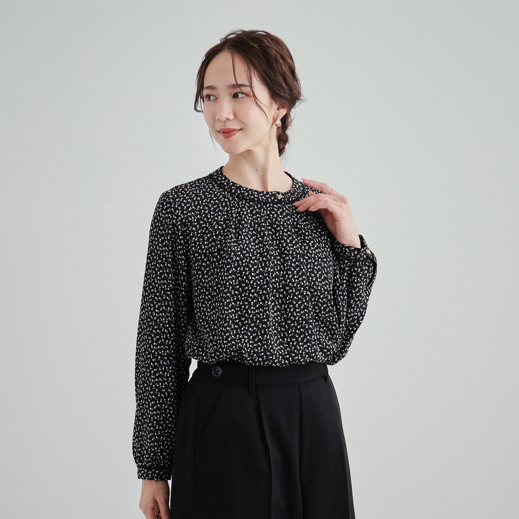 SHOO･LA･RUE「あったか裏地 配色バンドカラーブラウス【SHOO WARM】」|シャツ・ブラウス|