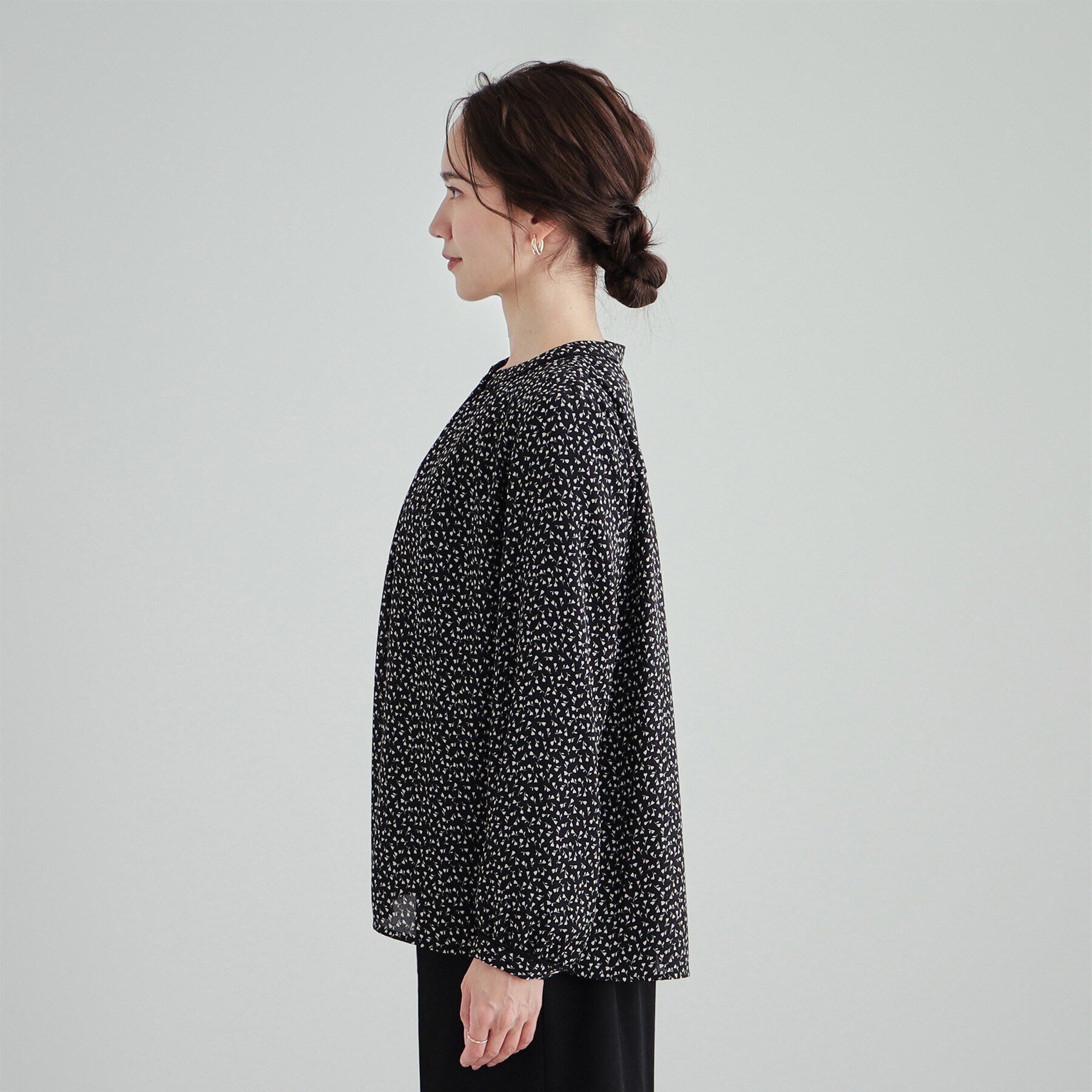 SHOO･LA･RUE「あったか裏地 配色バンドカラーブラウス【SHOO WARM】」|シャツ・ブラウス|