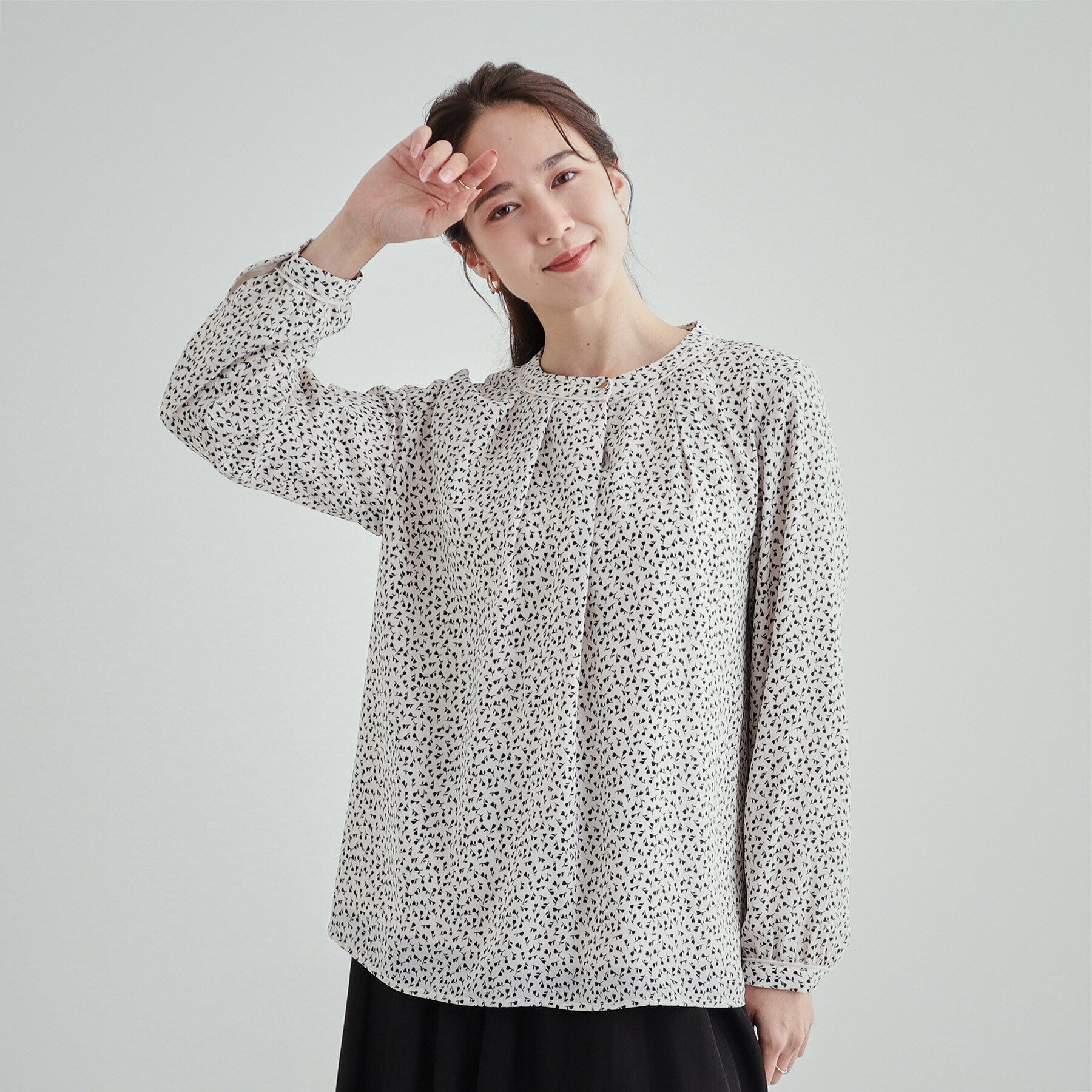 SHOO･LA･RUE「あったか裏地 配色バンドカラーブラウス【SHOO WARM】」|シャツ・ブラウス|