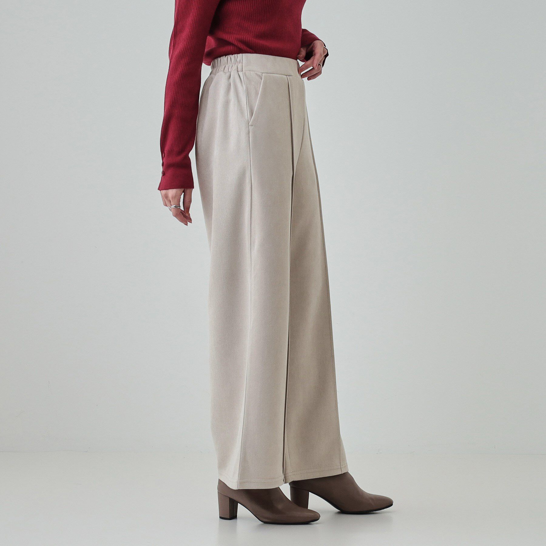 SHOO･LA･RUE「【S-LL】脚をすっきりきれいに魅せる スエード調 ピンタックワイドパンツ」|その他|