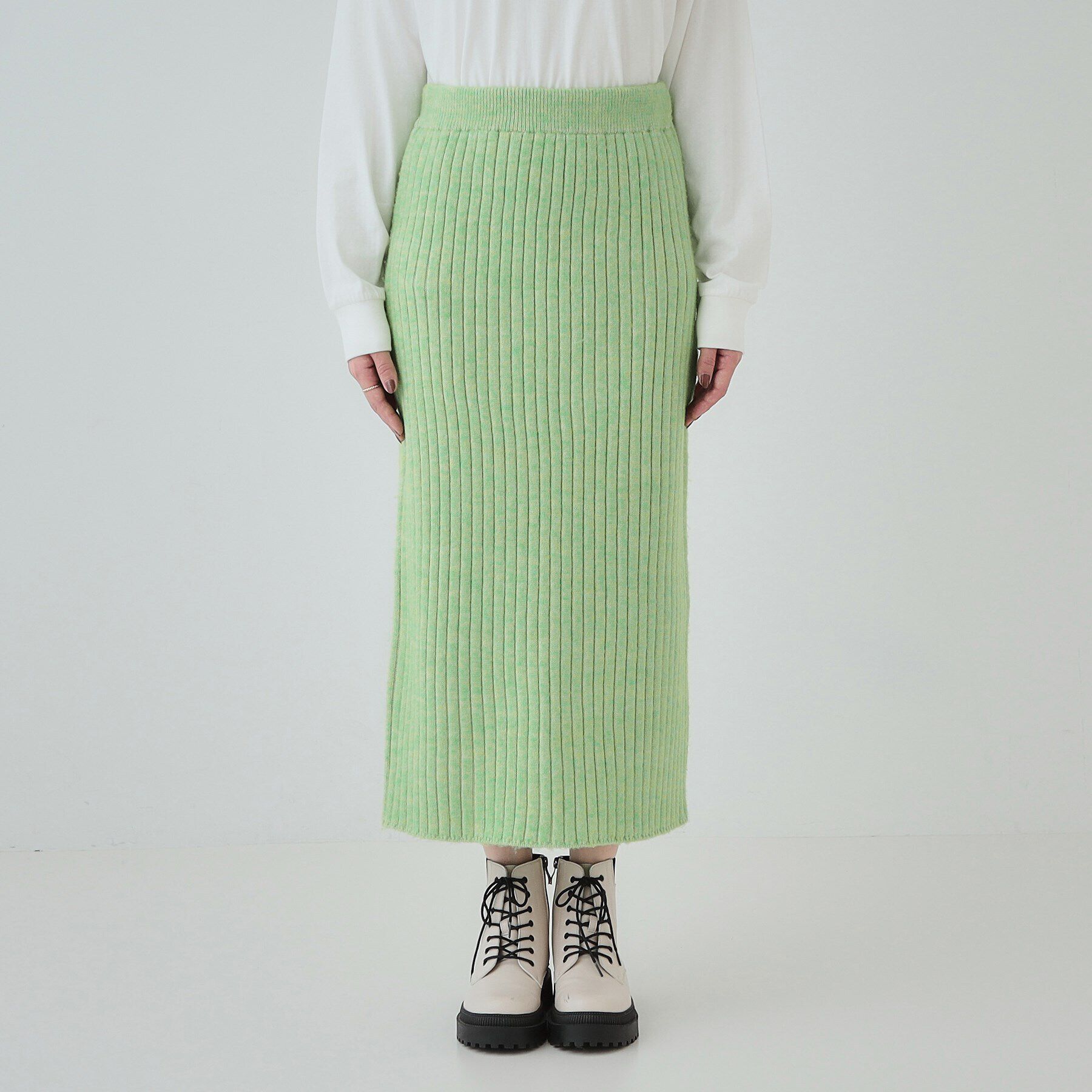 SHOO･LA･RUE「【セットアップ可】リブ編みの縦ラインですっきり見え ニットナロースカート」|スカート|