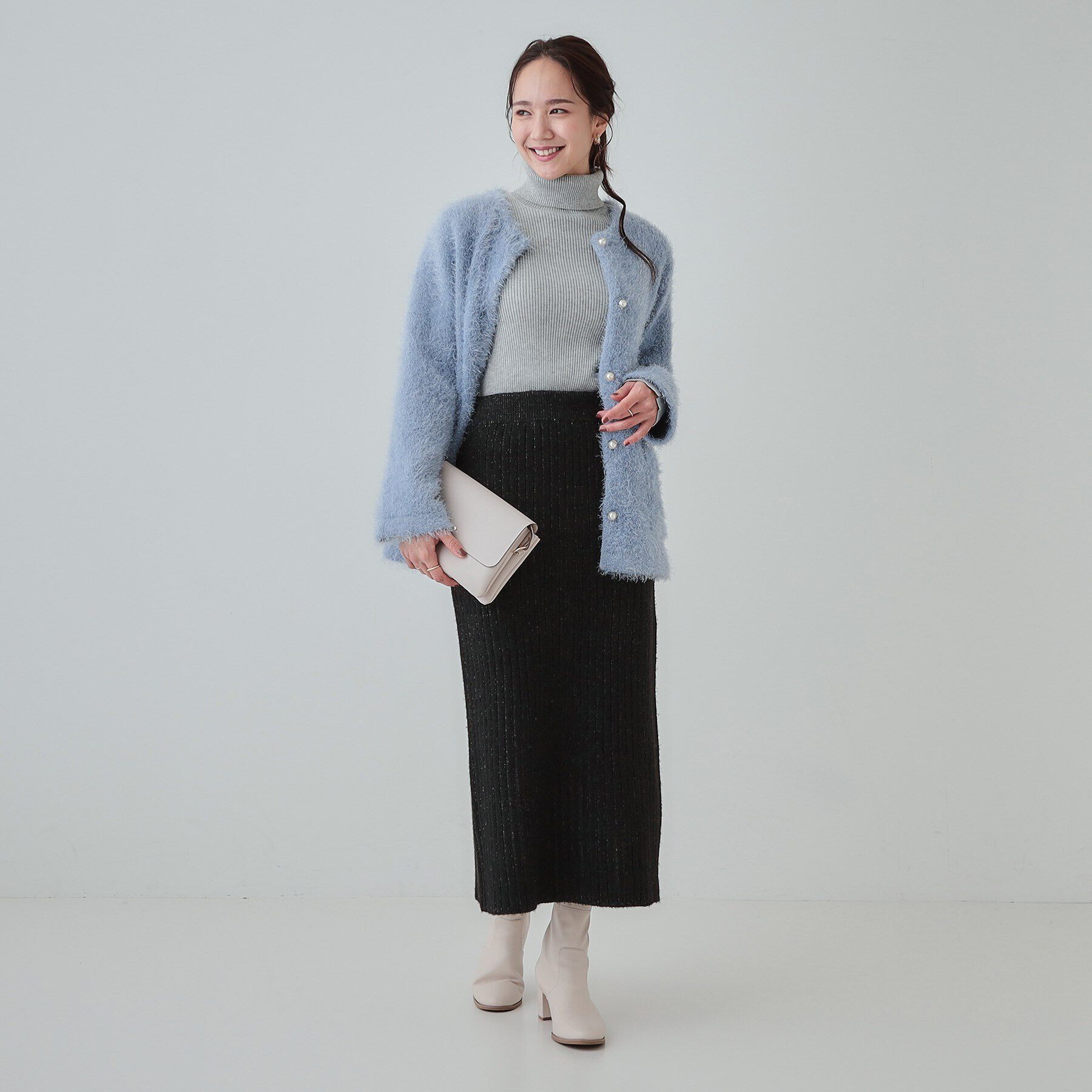 SHOO･LA･RUE「【セットアップ可】リブ編みの縦ラインですっきり見え ニットナロースカート」|スカート|