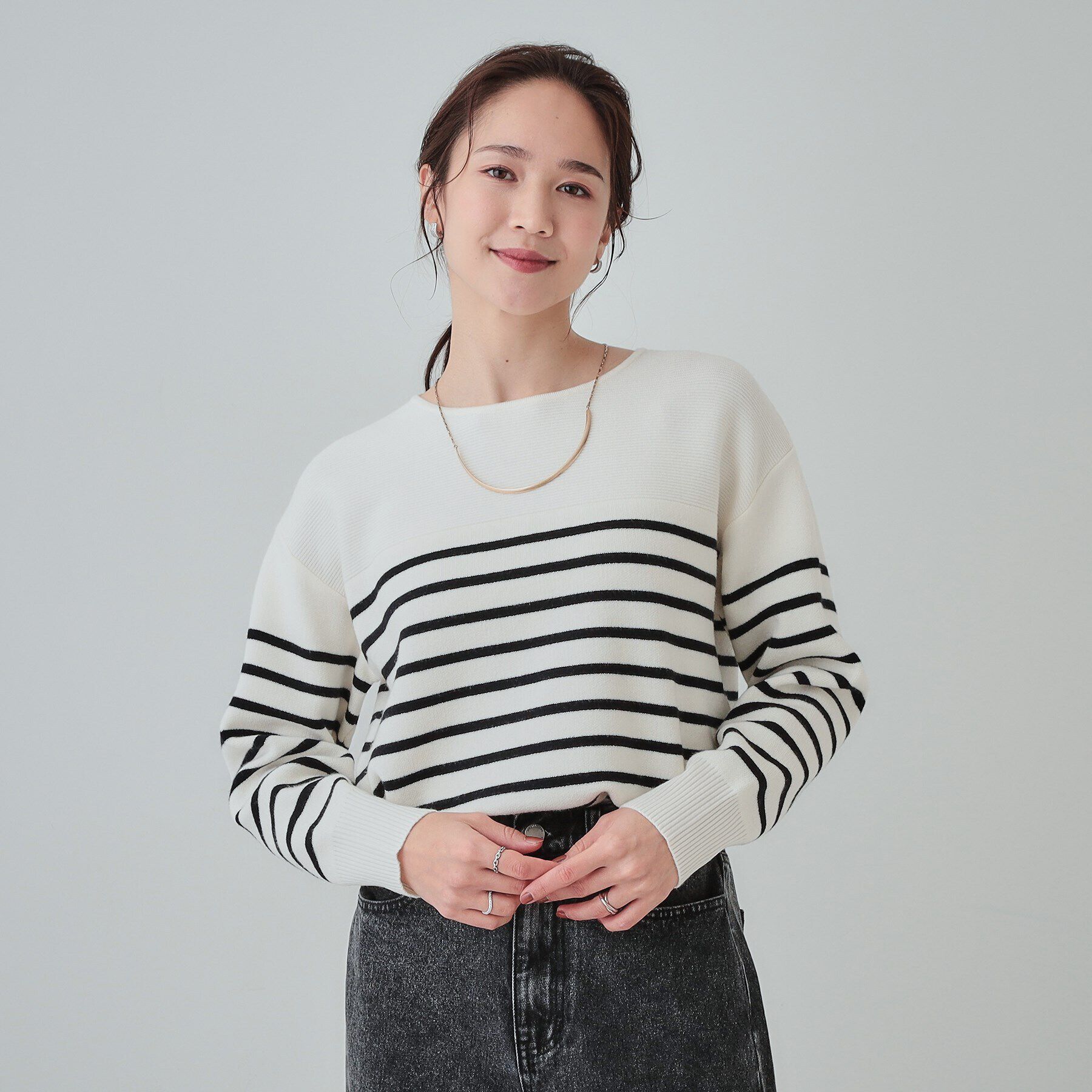 SHOO･LA･RUE「【洗える/S-LL】ふんわり柔らか ガーター切替ニット」|ニット・セーター|