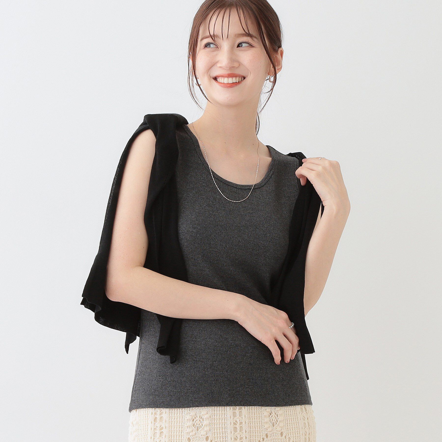 SHOO･LA･RUE「【洗える/S-LL】色違いで揃えたい テレコリブタンクトップ」|キャミソール|チャコールグレー(0