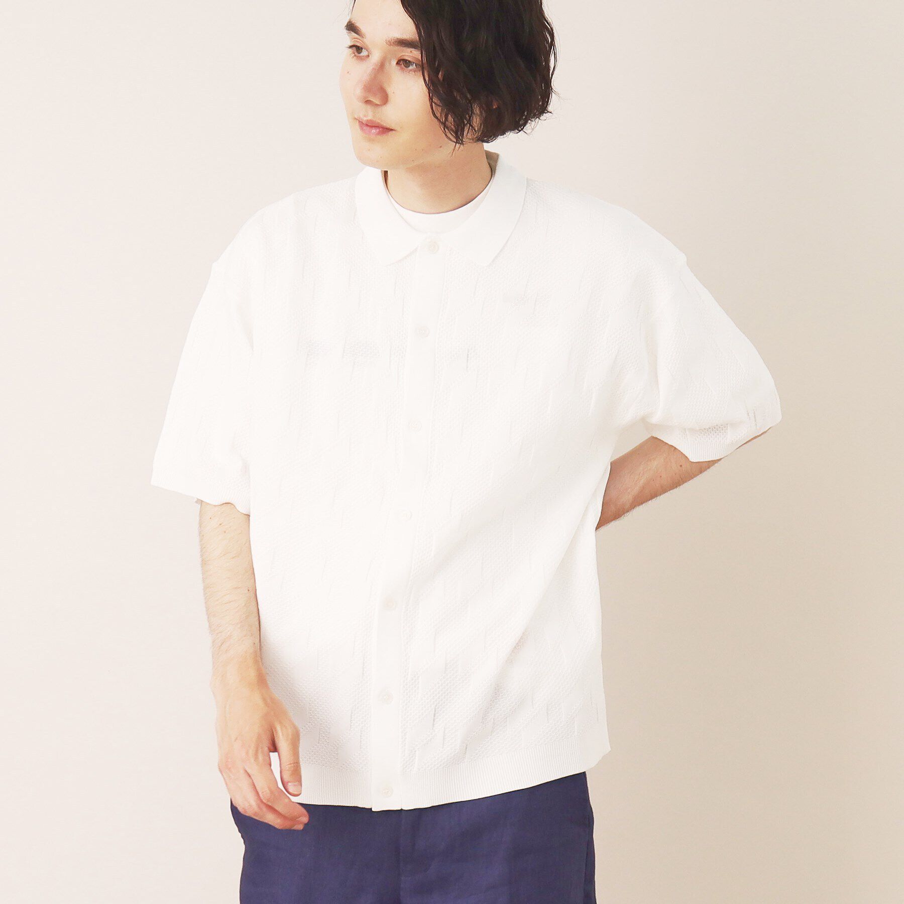 Dessin「柄編みニットシャツ」|シャツ・ブラウス|ホワイト(001)