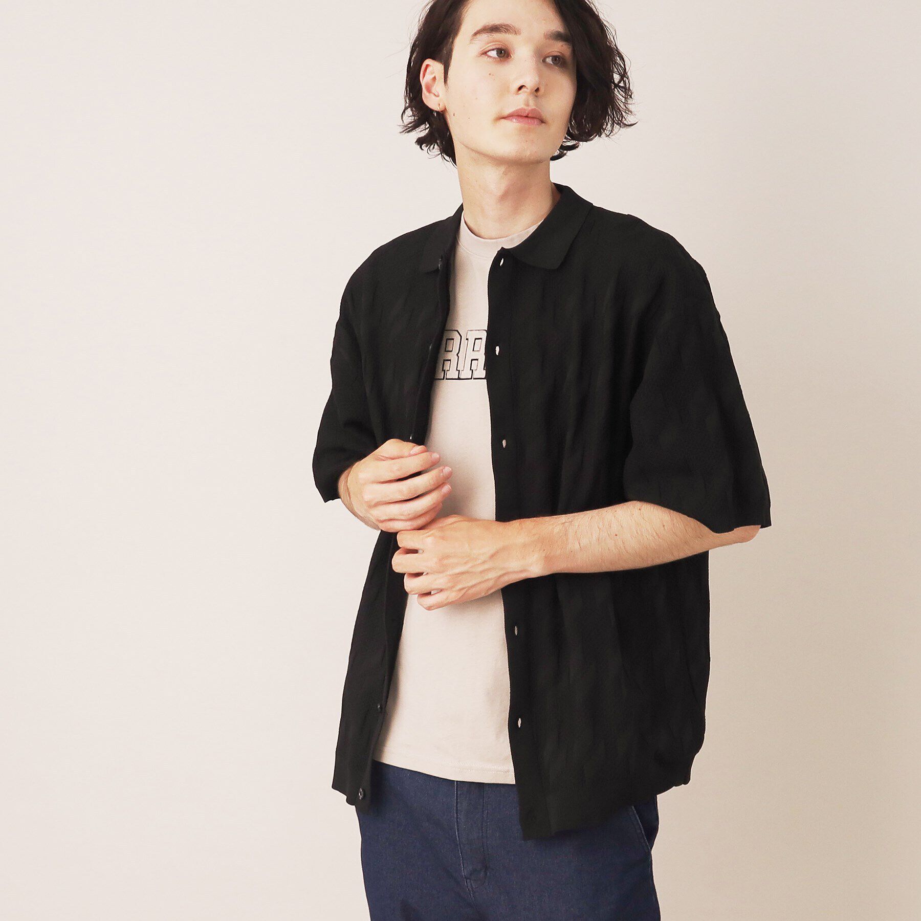 Dessin「柄編みニットシャツ」|シャツ・ブラウス|ブラック(019)