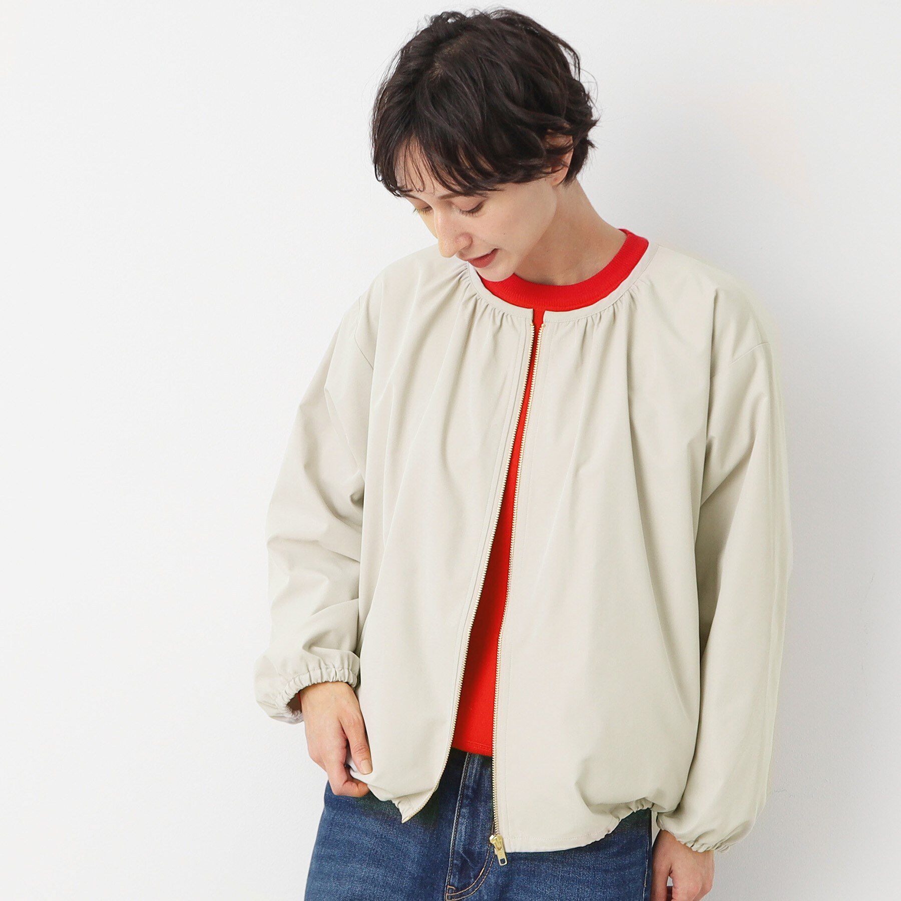 Dessin「【軽羽織り・洗える】ドローコード付きオーバーブルゾン」|ブルゾン・スタジャン|ライトベージュ(05