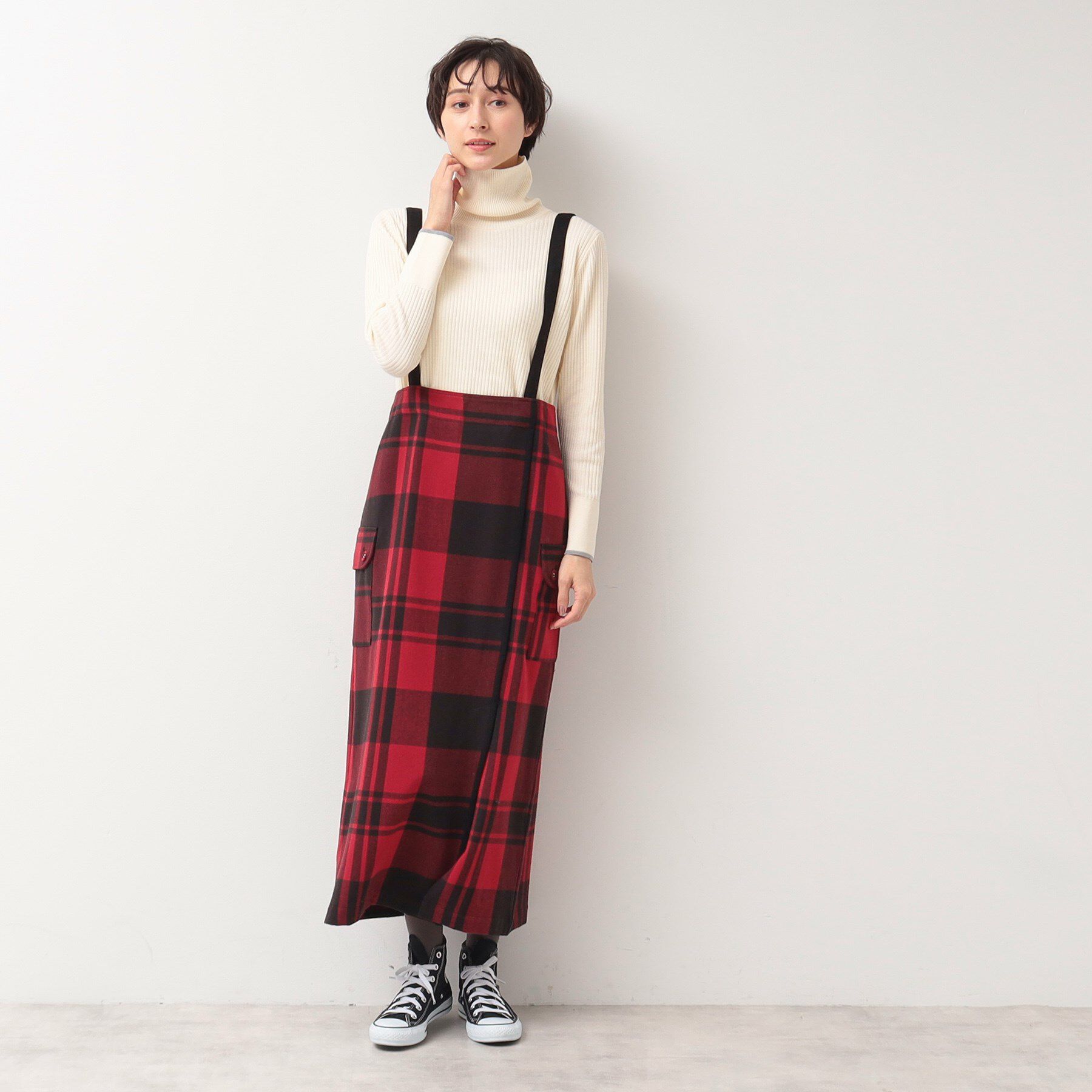 Dessin「【洗える・2WAY】サスペンダー付きフラップポケットスカート（XS～L）」|スカート|レッド(263)