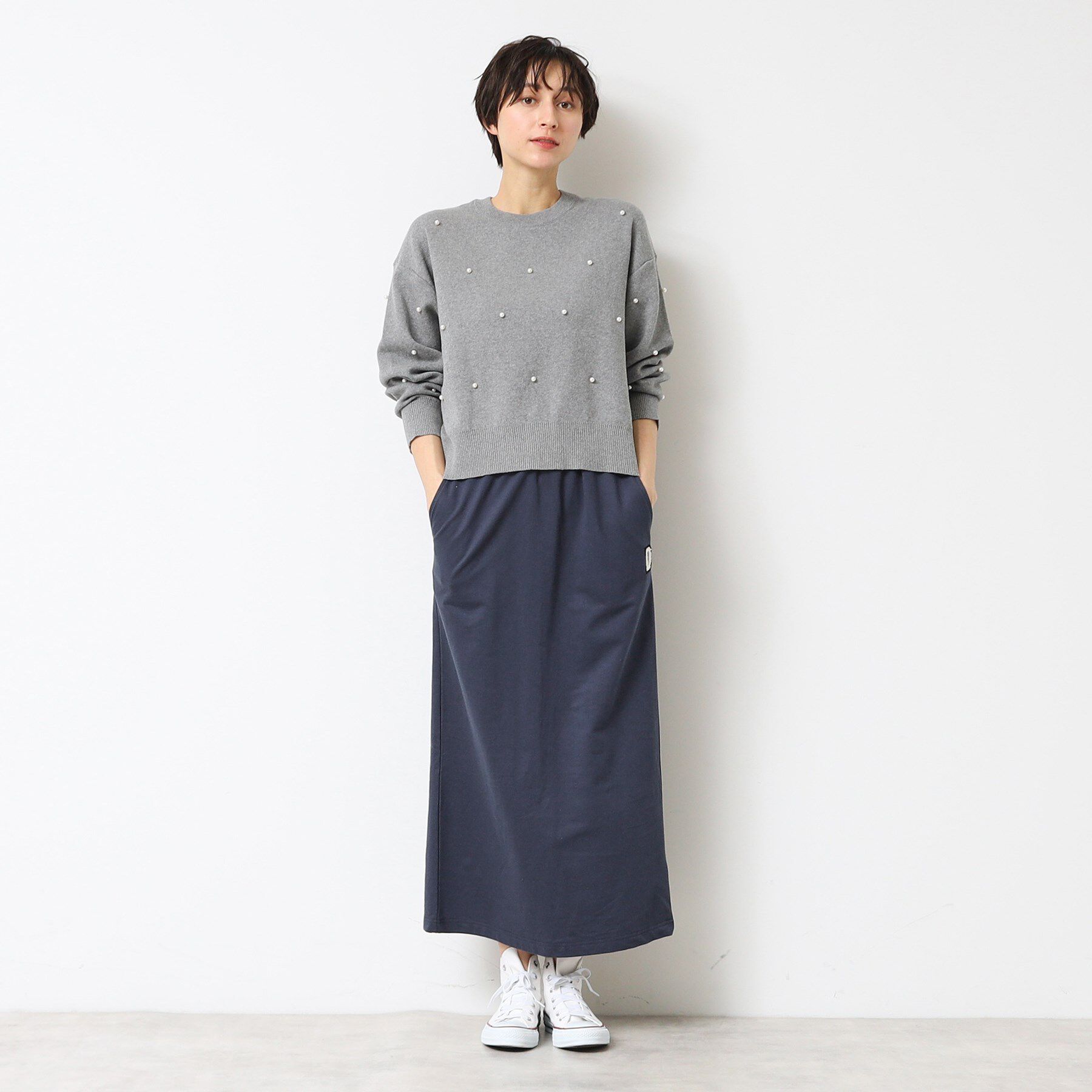 Dessin「【洗える】パール調付きクロップド丈ニット（S～L）」|ニット・セーター|